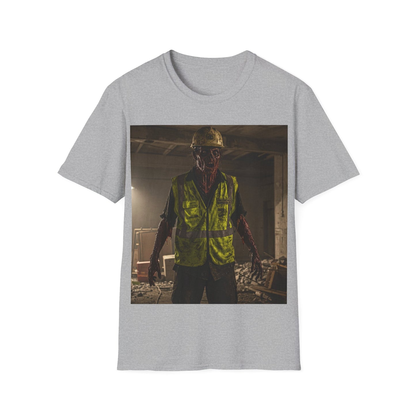 UK - Horror Themed Unisex Softstyle T-Shirt - Creepy Construction Design