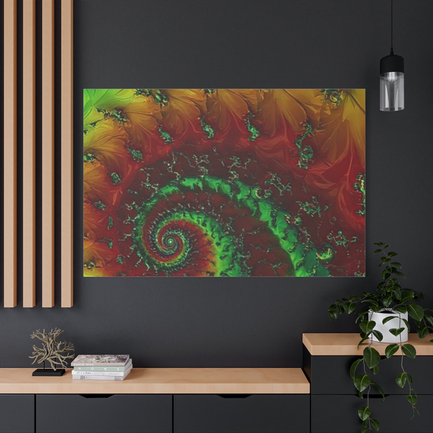 Vibrant Fractal Art Canvas - Green and Red Abstract Wall Decor