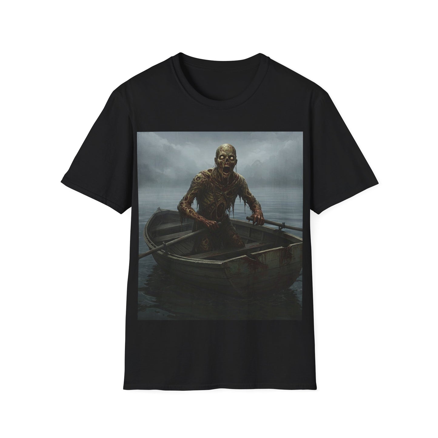 UK - Zombie Rowboat Unisex Softstyle T-Shirt - Spooky Graphic Tee for Halloween Fans