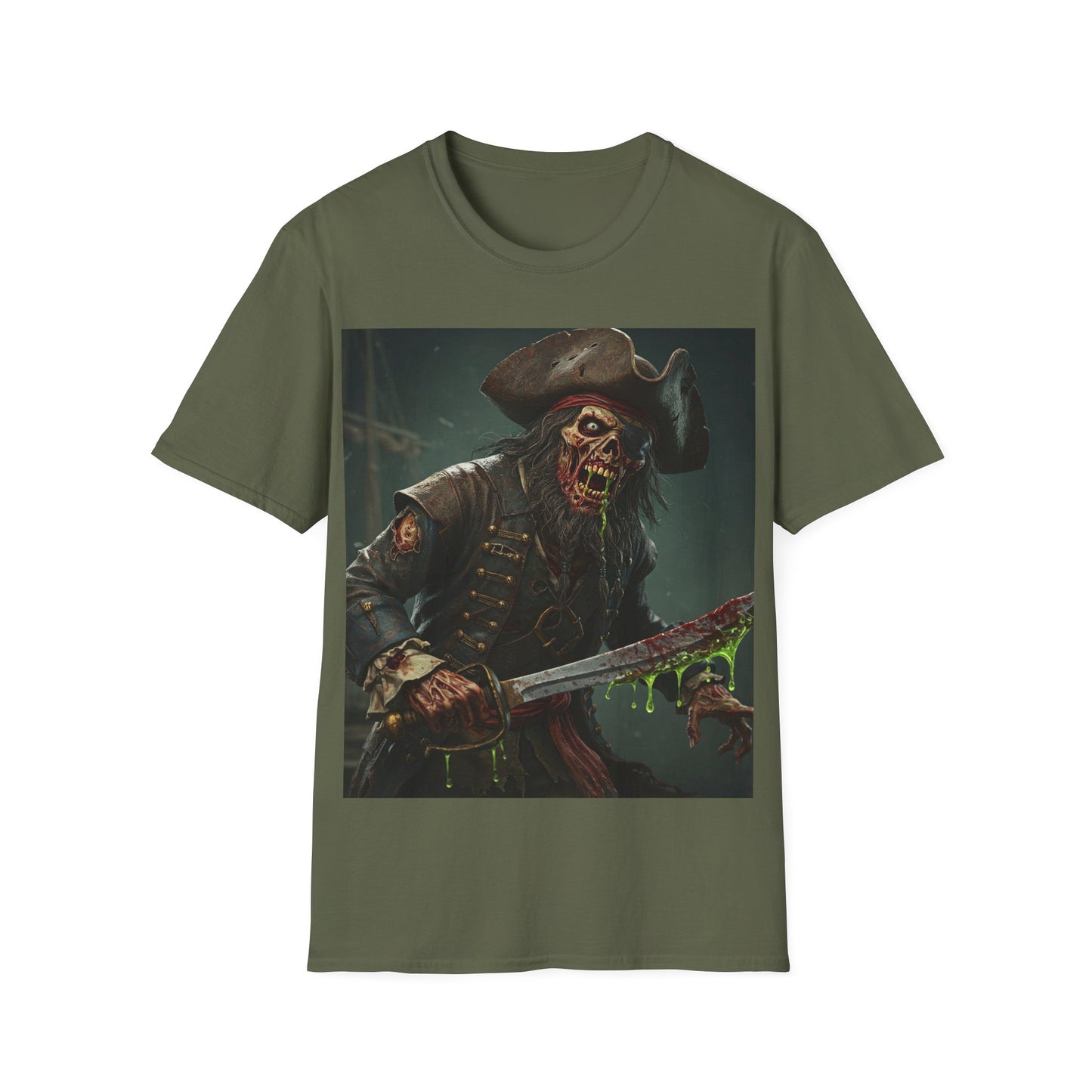 UK - Zombie Pirate Graphic Unisex T-Shirt - Perfect for Halloween and Casual Wear