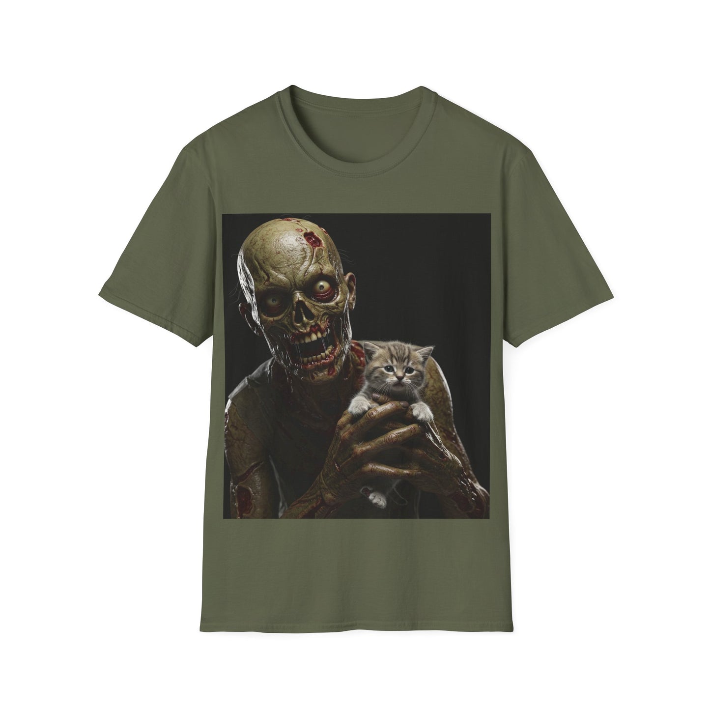 UK - Cute Zombie Cat Apocalyptic Portrait Tee, bold, decaying zombie graphic