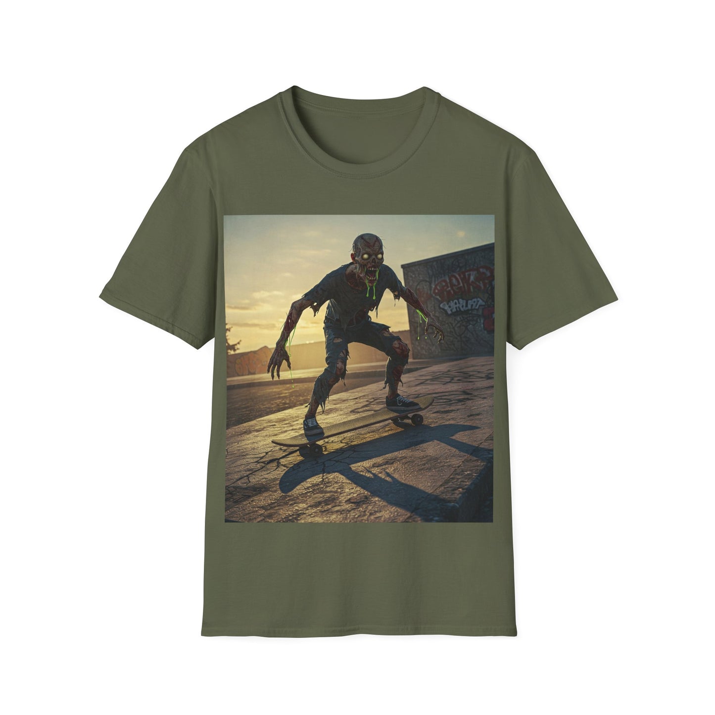 UK - Skateboard Zombie Unisex Softstyle T-Shirt | Casual Graphic Tee for Skaters