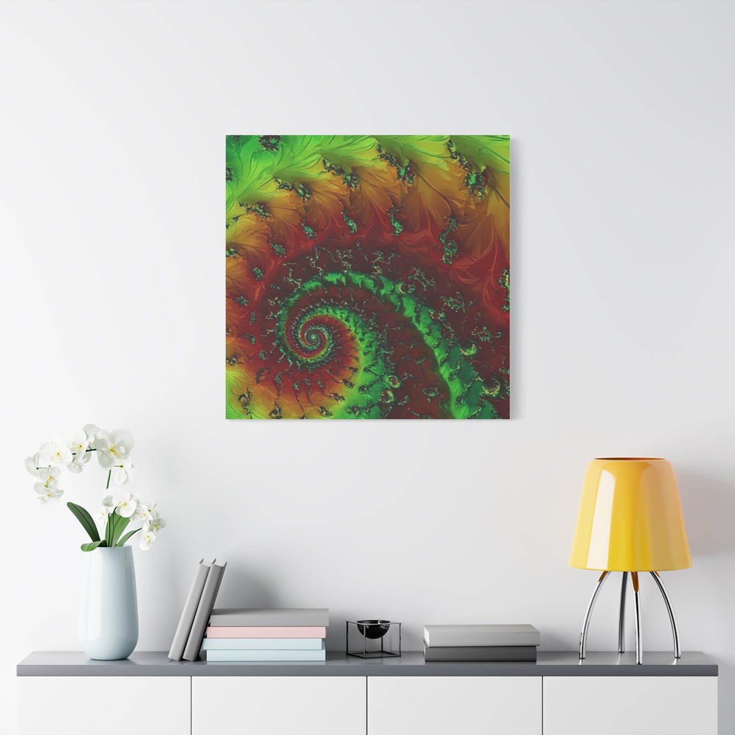 Vibrant Fractal Art Canvas - Green and Red Abstract Wall Decor