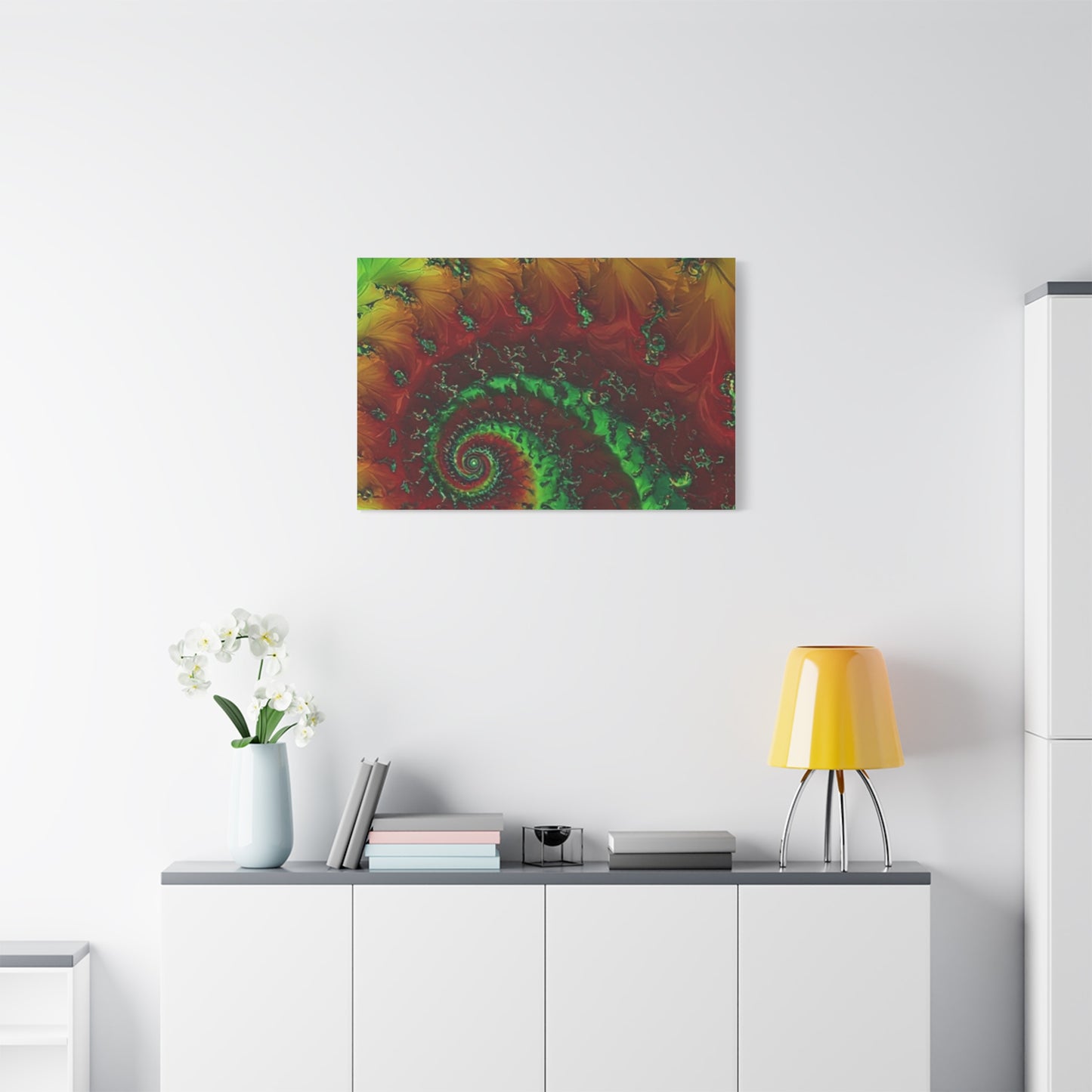 Vibrant Fractal Art Canvas - Green and Red Abstract Wall Decor