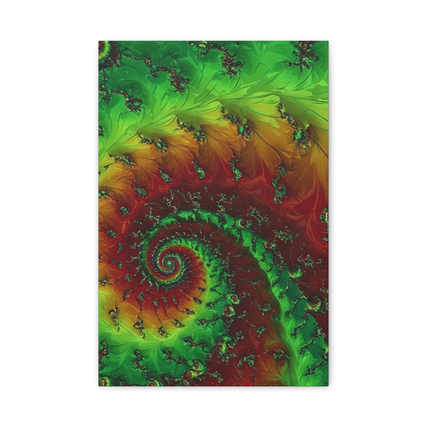 Vibrant Fractal Art Canvas - Green and Red Abstract Wall Decor