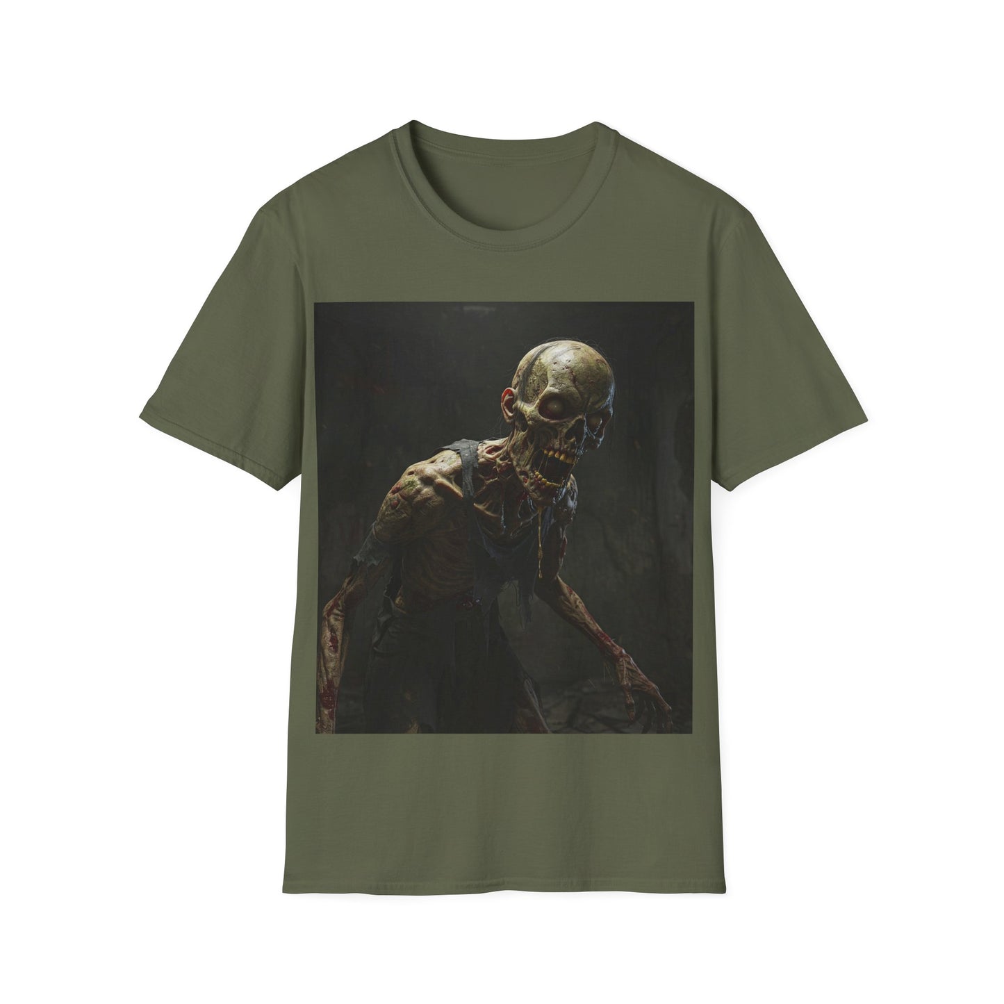 UK - Creepy Zombie Unisex Softstyle T-Shirt - Perfect for Halloween & Horror Fans