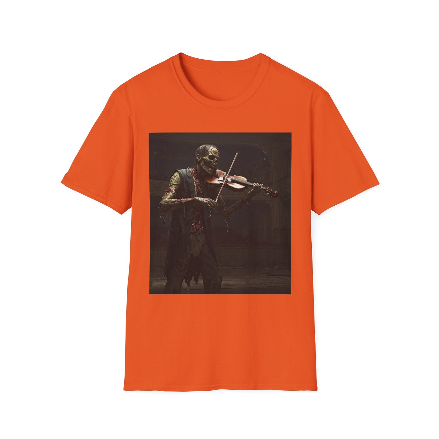 Vintage Zombie Violinist Apocalyptic Portrait Tee, bold, decaying zombie graphic