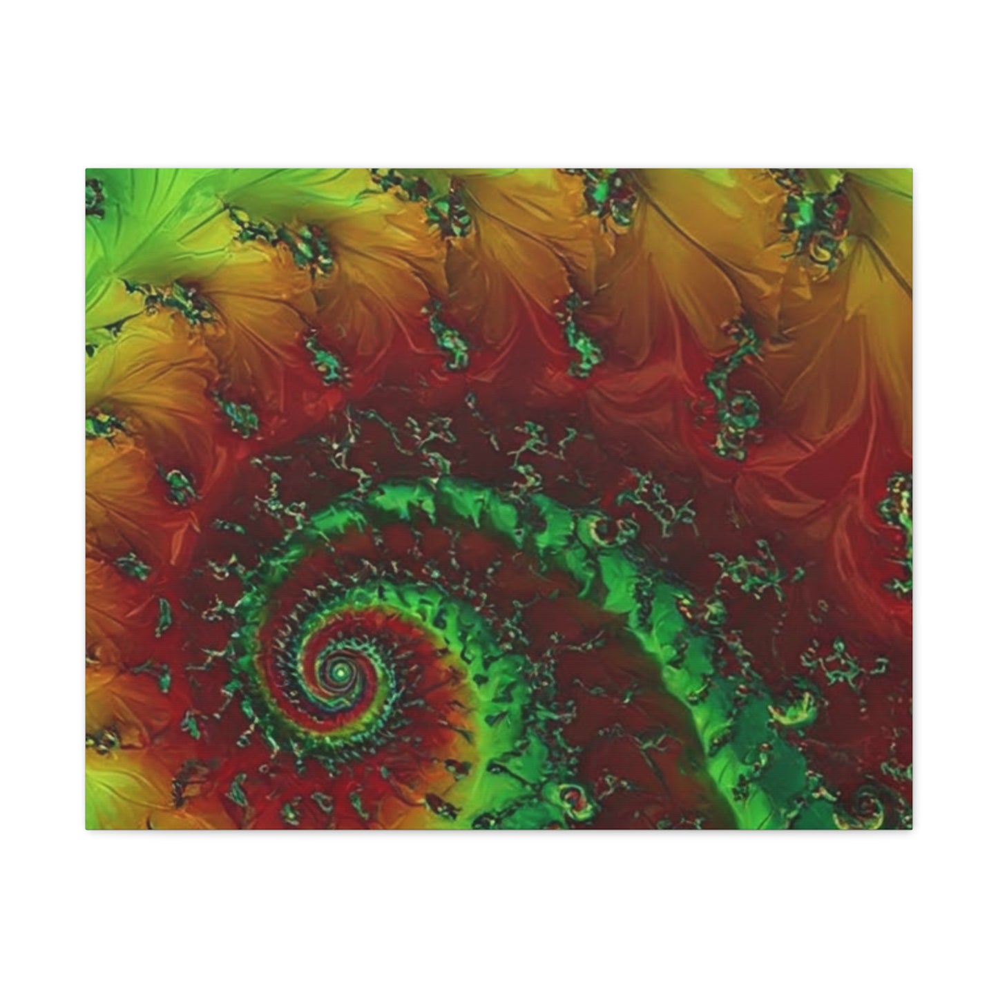 Vibrant Fractal Art Canvas - Green and Red Abstract Wall Decor