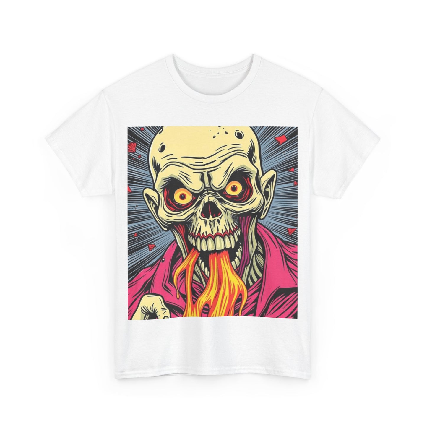 UK - Fire-Breathing Zombie Unisex Heavy Cotton Tee - Spooky Graphic Shirt
