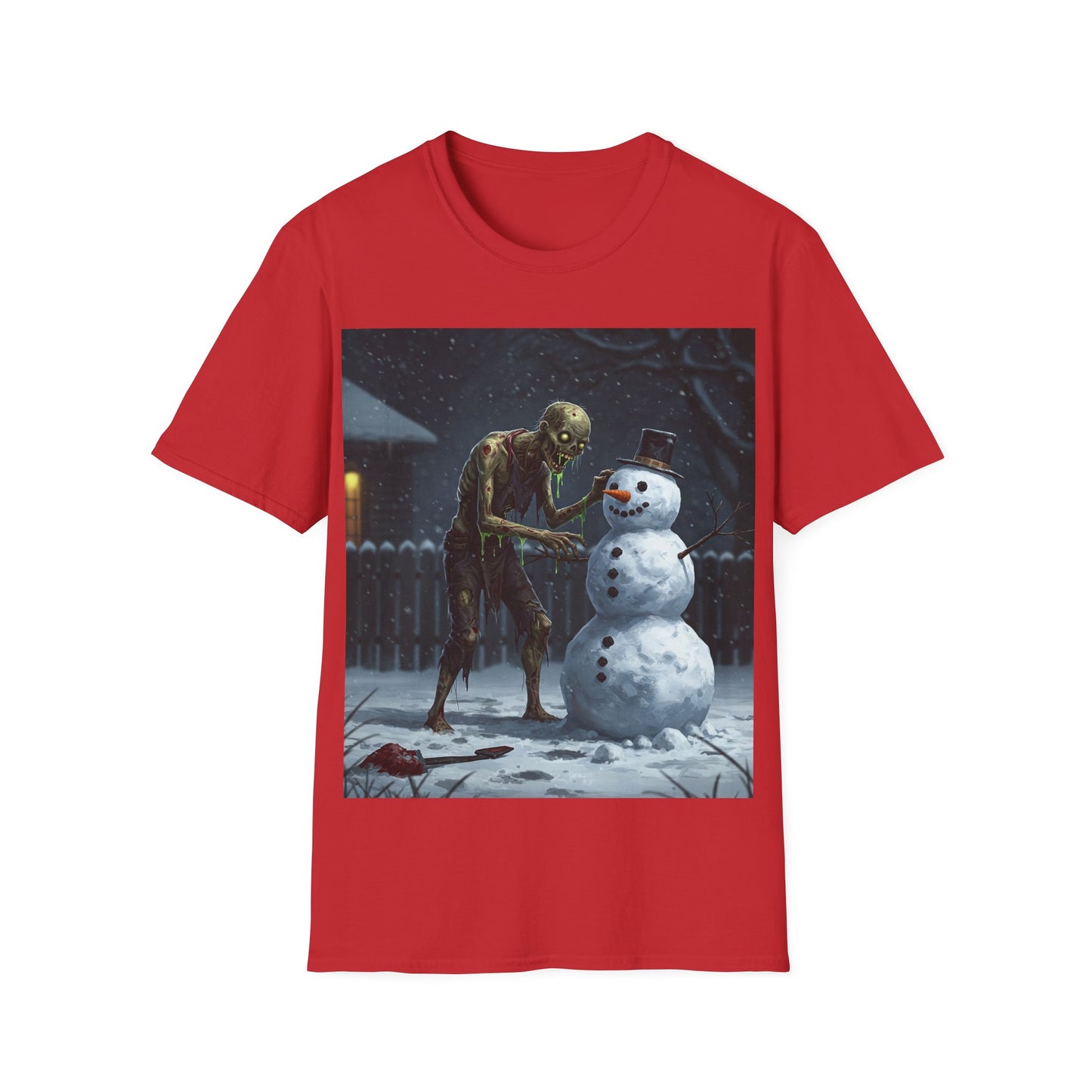 UK - Merry Horror Unisex Softstyle T-Shirt - Creepy Snowman Design
