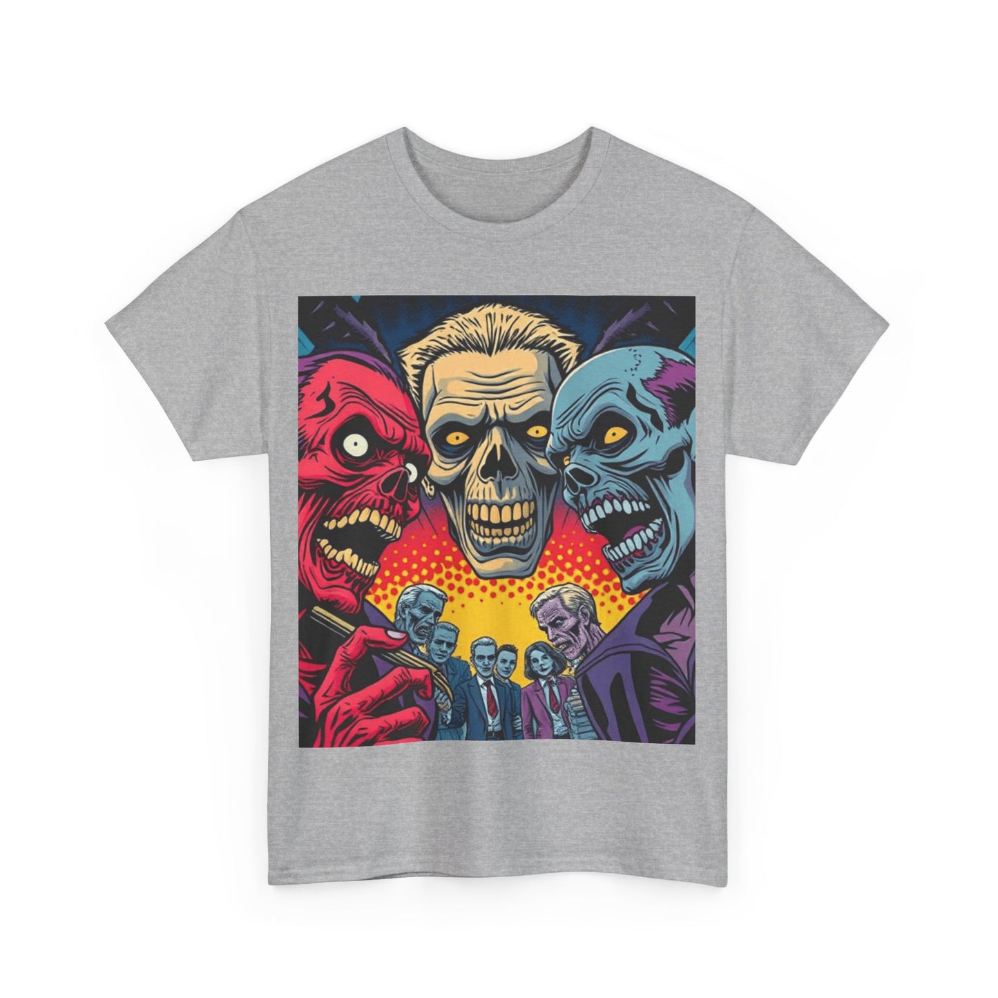 UK - Unisex Heavy Cotton Tee - Colorful Skeleton Design, Perfect for Halloween and Horror Fans