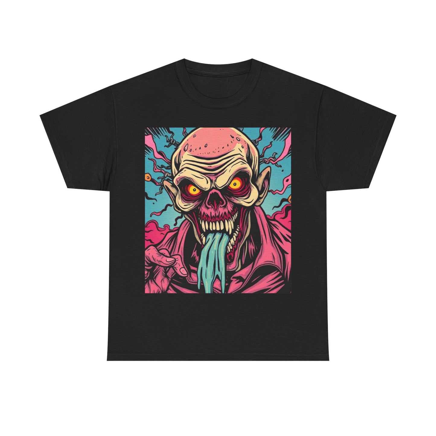 UK - Unisex Heavy Cotton Tee - Retro Zombie Design Graphic Tee for Halloween and Casual Wear