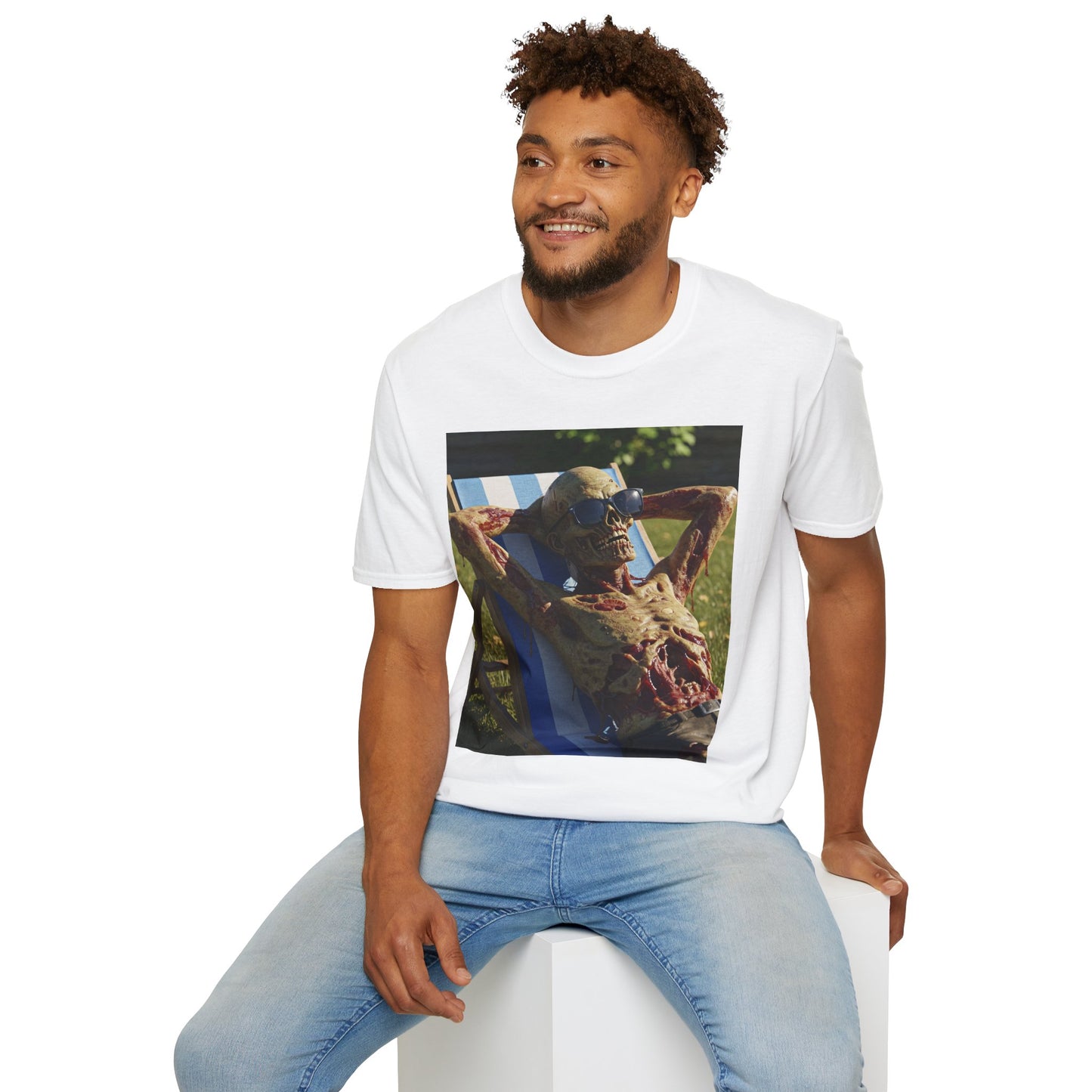 Chillin' Skeleton Unisex Softstyle T-Shirt - Casual Halloween Vibe