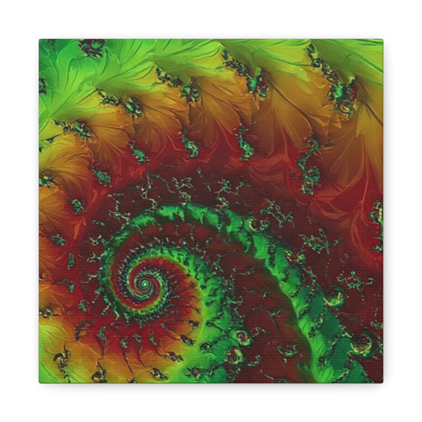 Vibrant Fractal Art Canvas - Green and Red Abstract Wall Decor