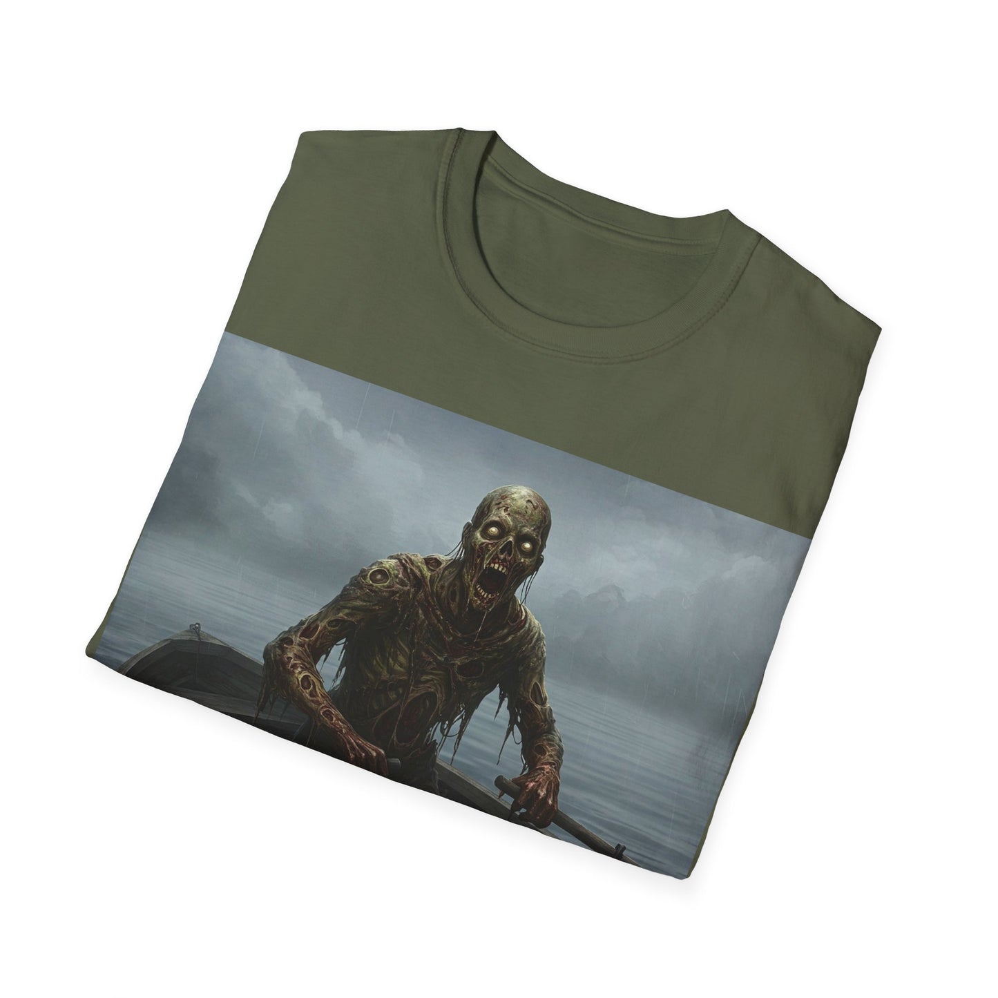 UK - Zombie Rowboat Unisex Softstyle T-Shirt - Spooky Graphic Tee for Halloween Fans
