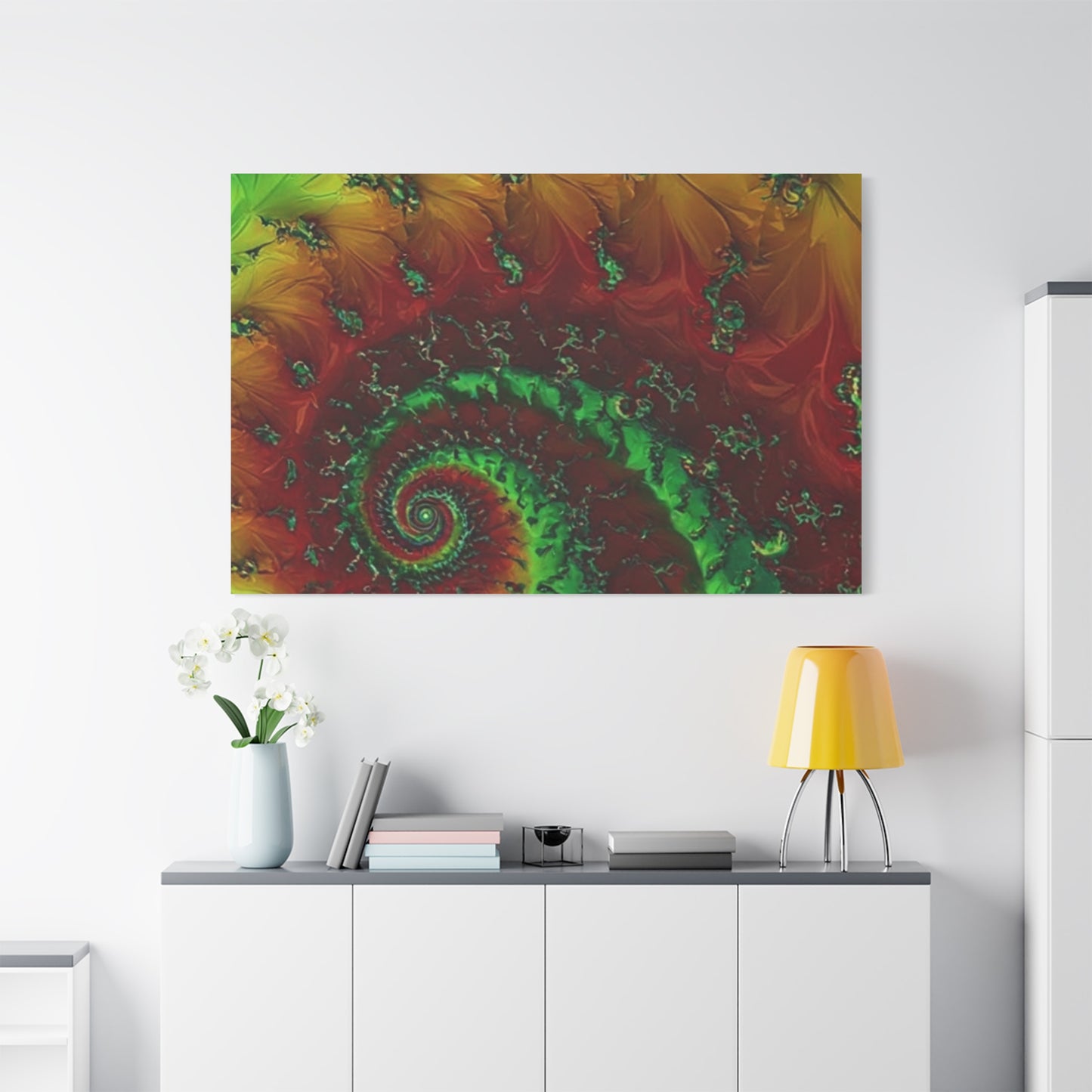 Vibrant Fractal Art Canvas - Green and Red Abstract Wall Decor