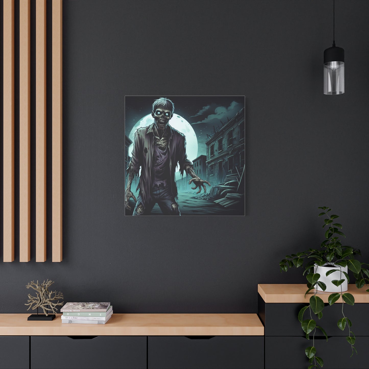 Zombie Moon Canvas Wall Art - Horror Decor for Halloween