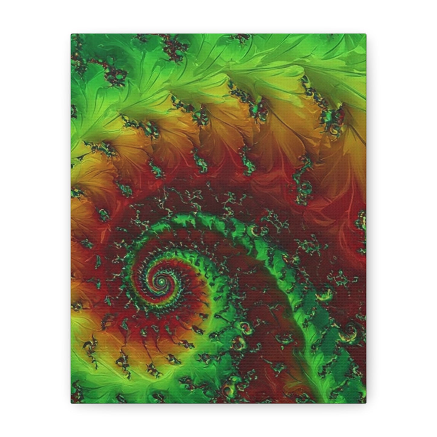 Vibrant Fractal Art Canvas - Green and Red Abstract Wall Decor