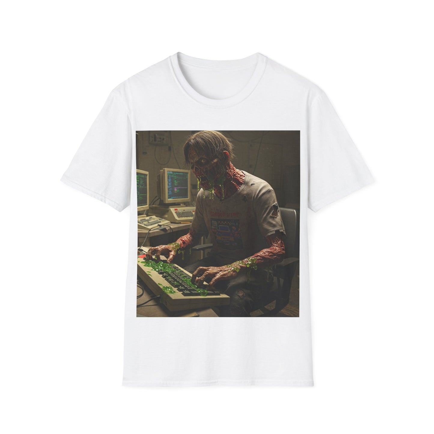 UK - Zombie Hacker Unisex Softstyle T-Shirt - Retro Gaming Vibe