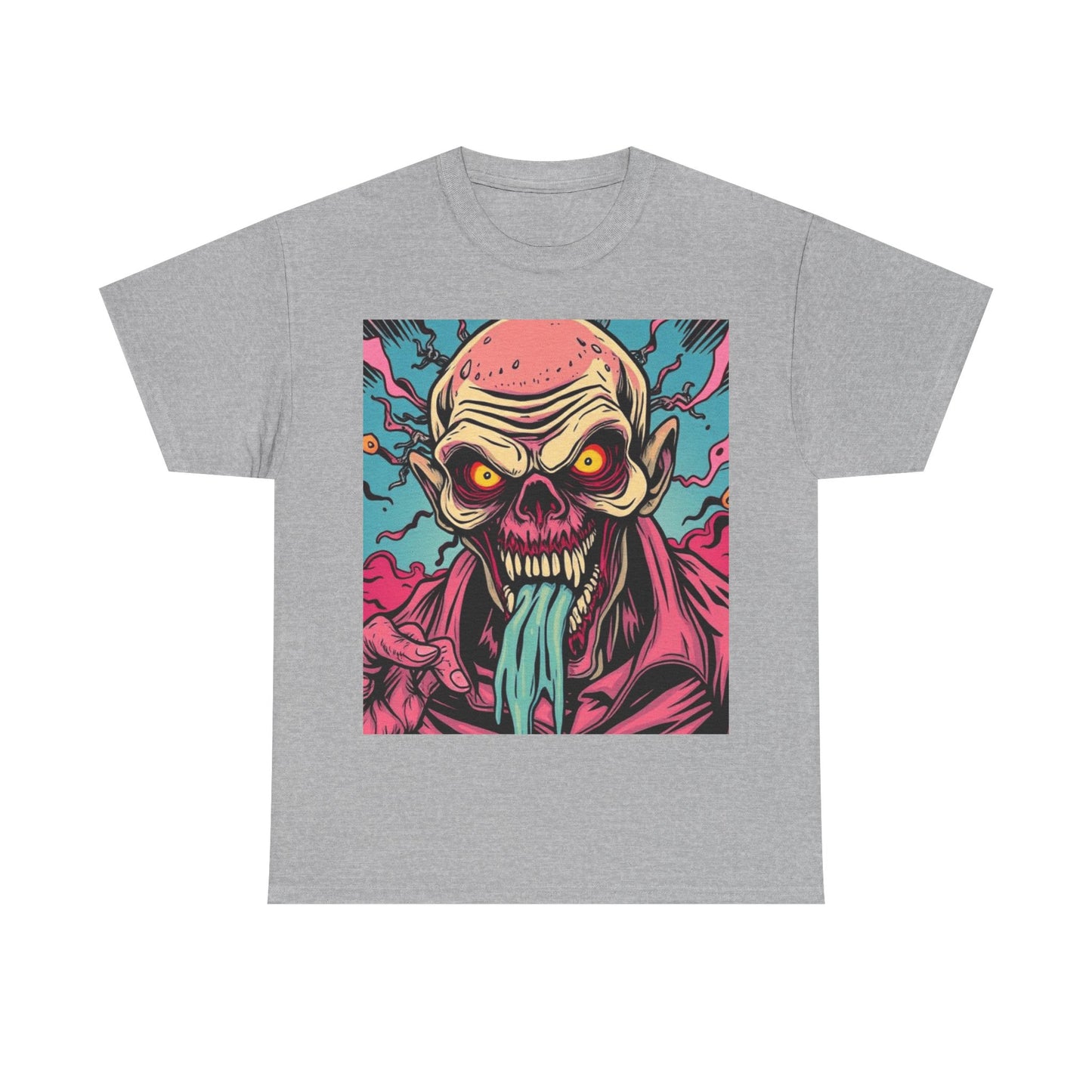 UK - Unisex Heavy Cotton Tee - Retro Zombie Design Graphic Tee for Halloween and Casual Wear