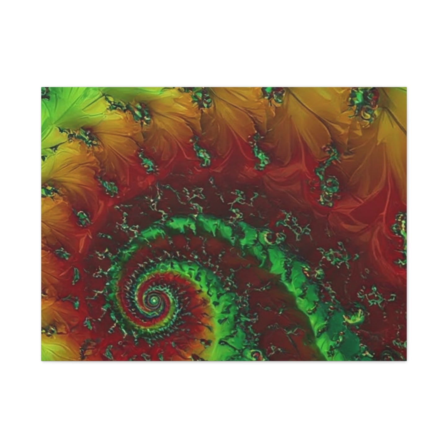 Vibrant Fractal Art Canvas - Green and Red Abstract Wall Decor