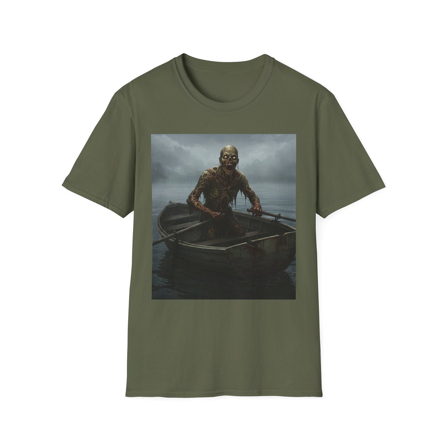 Zombie Rowboat Unisex Softstyle T-Shirt - Spooky Graphic Tee for Halloween Fans