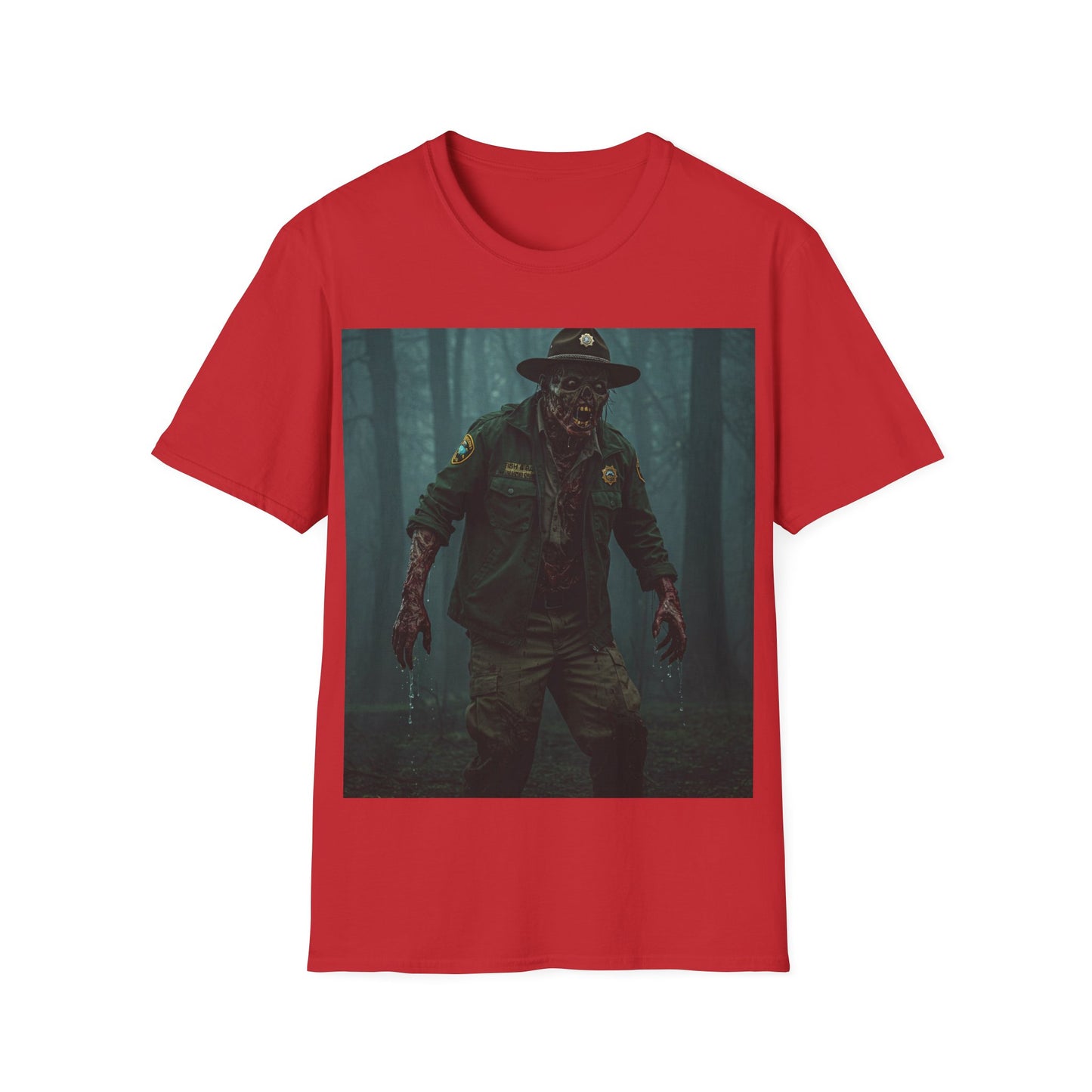 UK - Creepy Forest Ranger Unisex Softstyle T-Shirt - Perfect for Halloween & Horror Fans