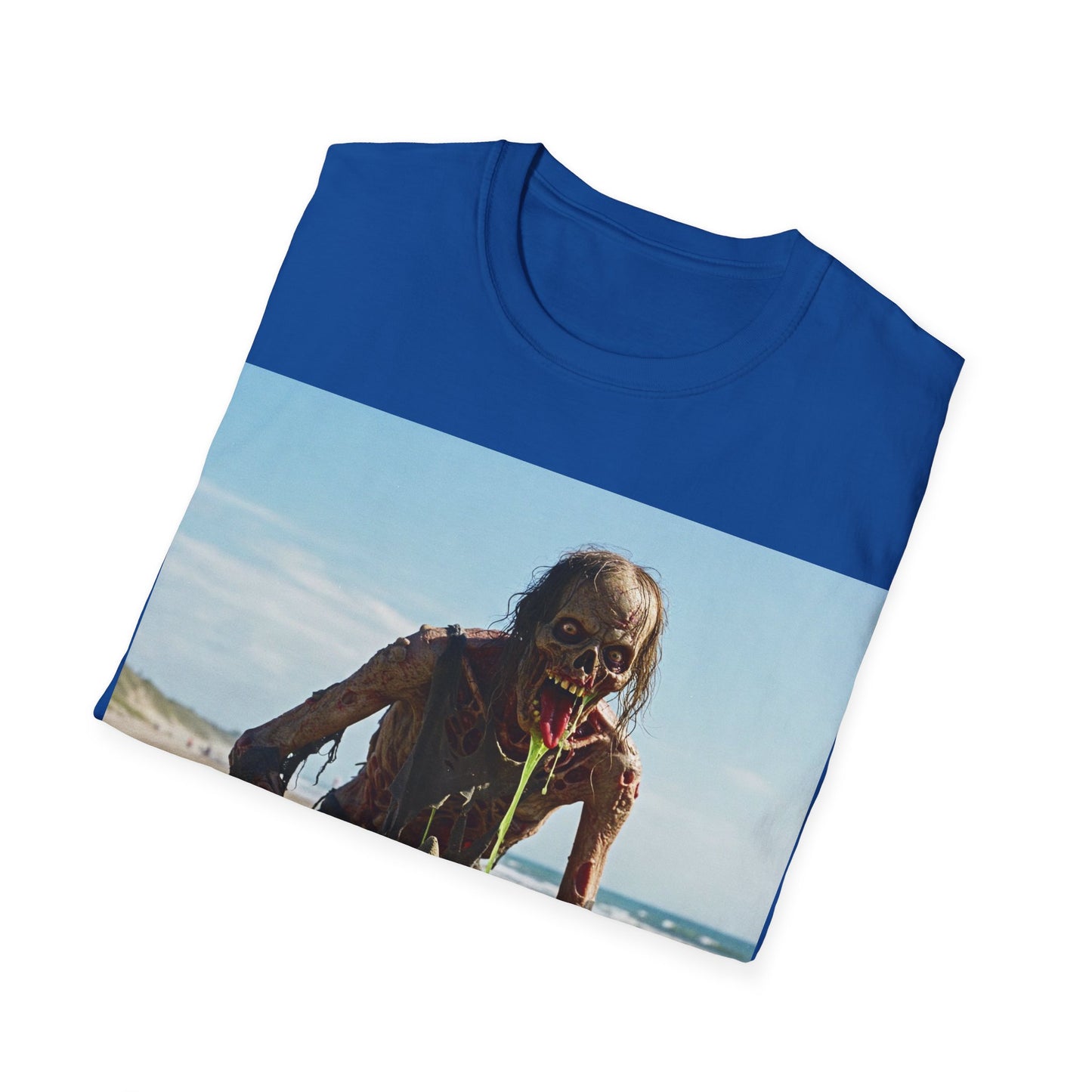 UK - Zombie Sandcastle Unisex Softstyle T-Shirt | Fun Beach Horror Tee