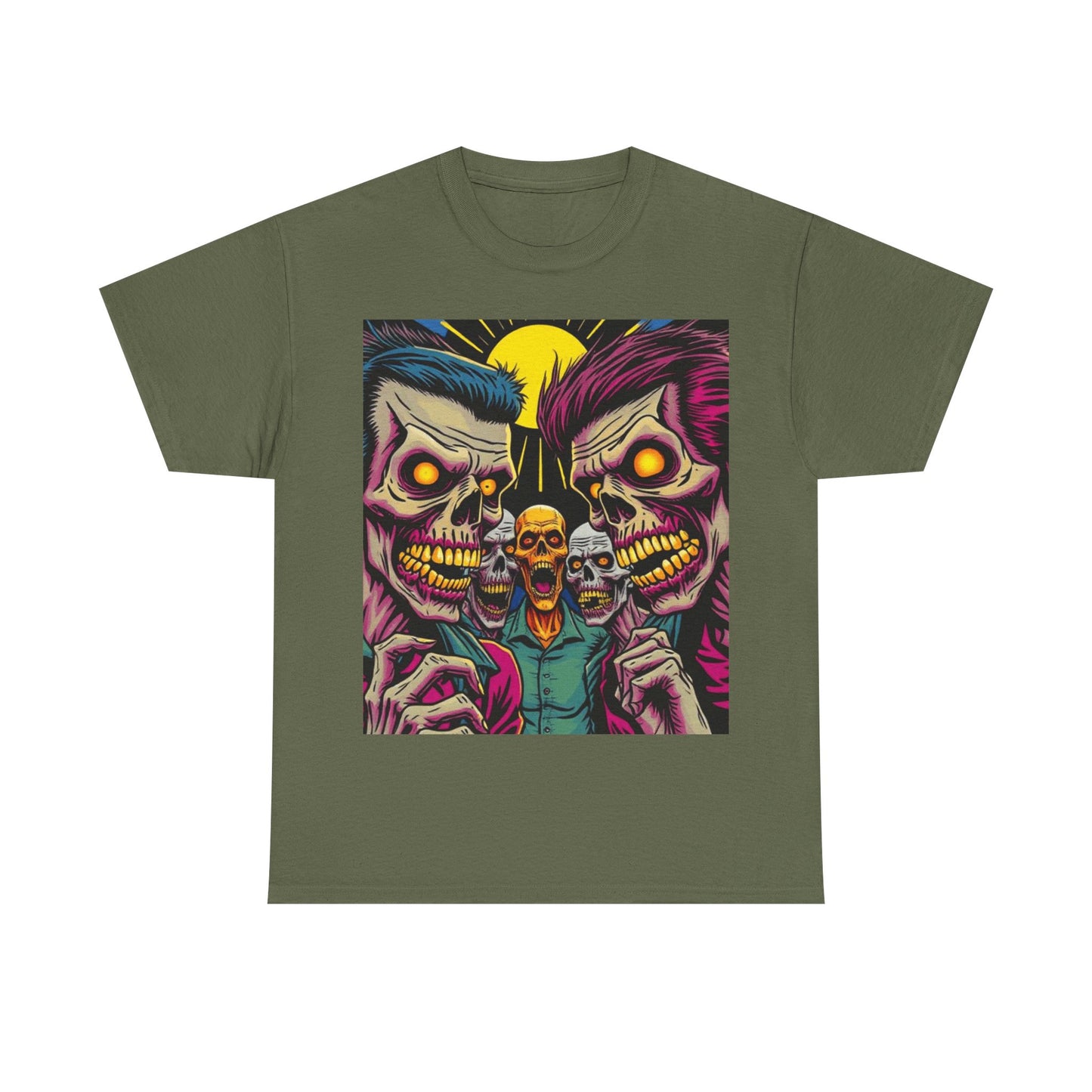 UK - Vibrant Skulls Unisex Heavy Cotton Tee - Edgy Graphic T-Shirt for Horror Fans