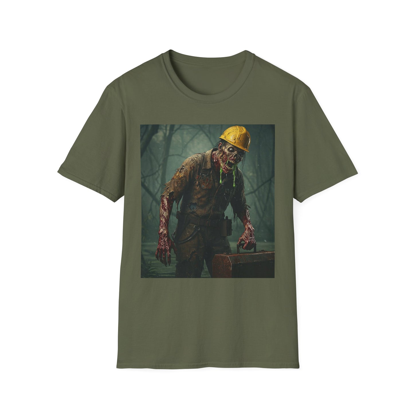 Zombie Construction Worker Unisex Softstyle T-Shirt | Spooky Halloween Apparel