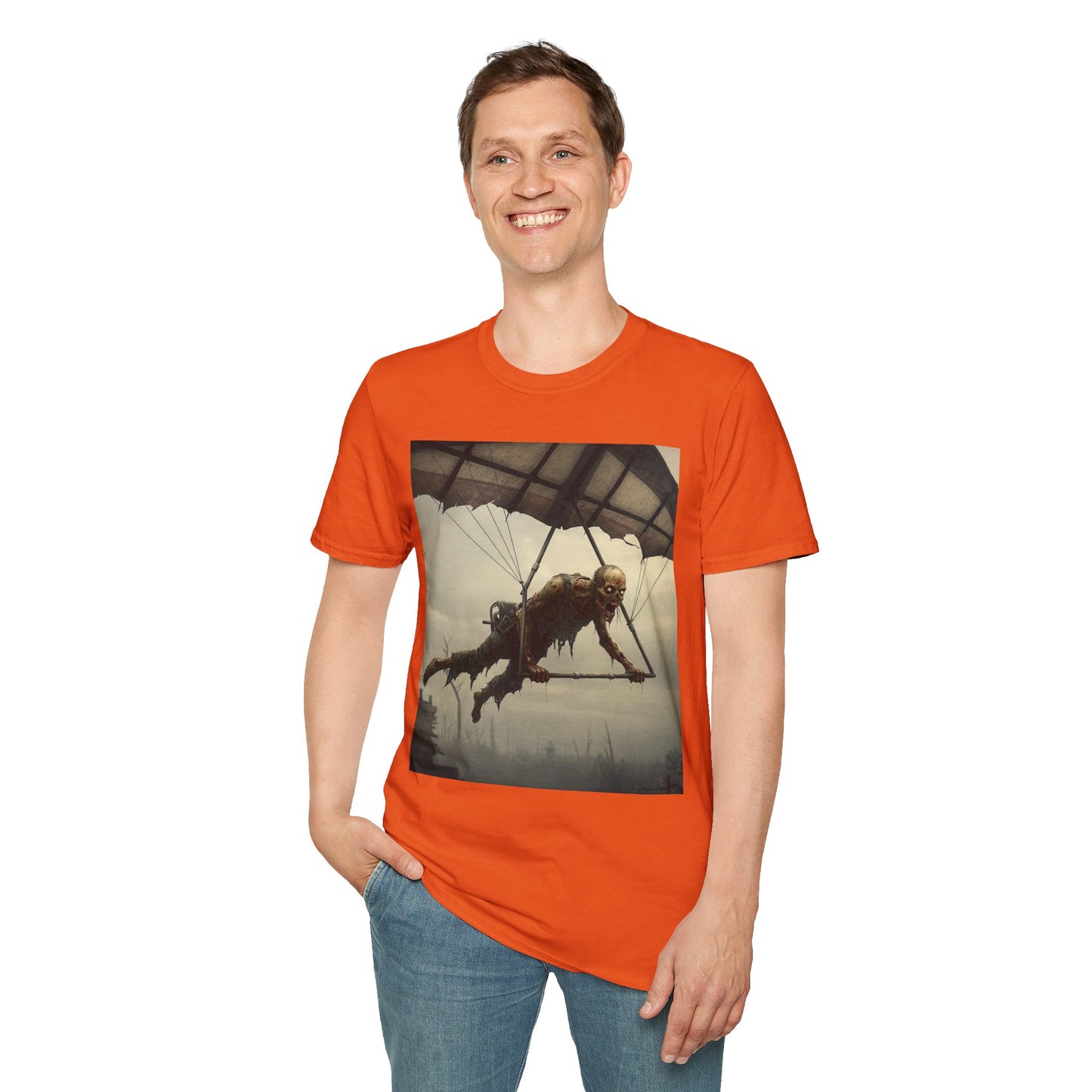 Zombie Parachute Unisex Softstyle T-Shirt - Perfect for Halloween and Horror Fans