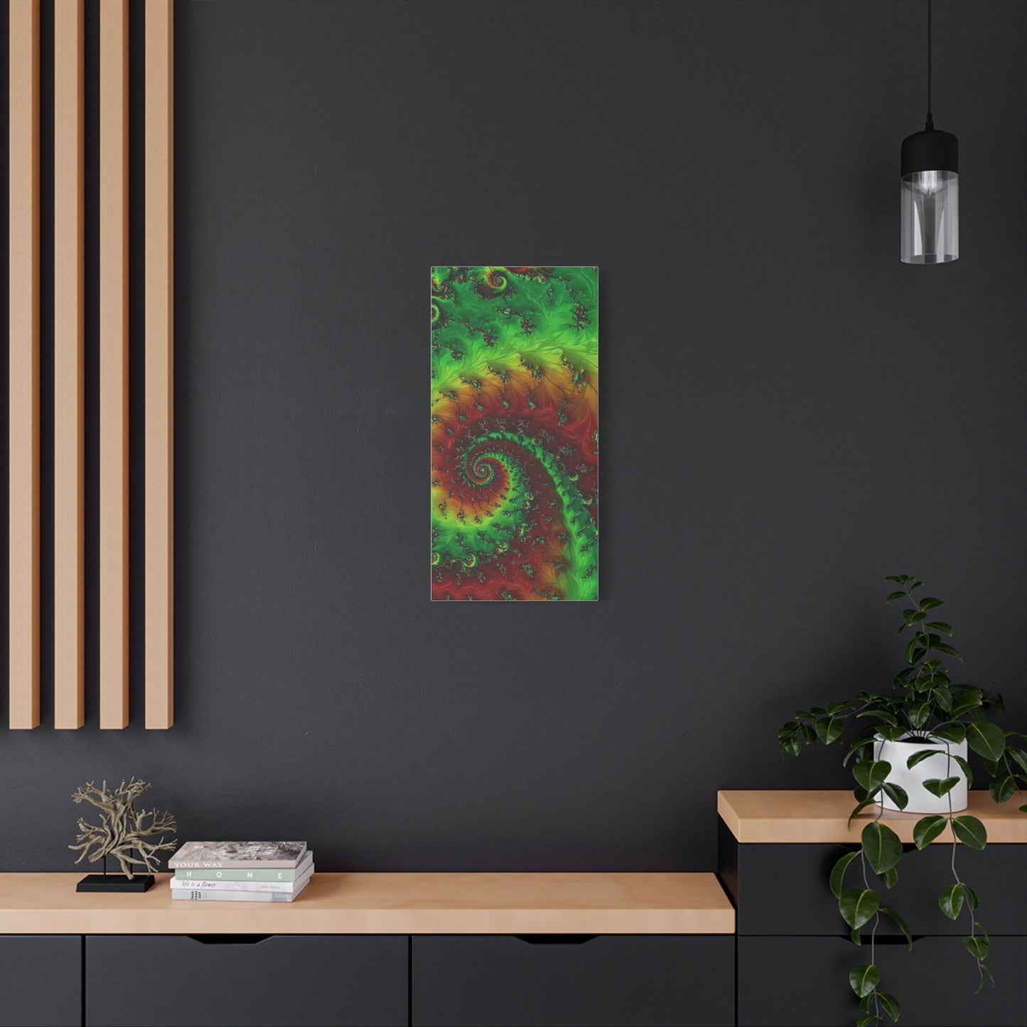 Vibrant Fractal Art Canvas - Green and Red Abstract Wall Decor
