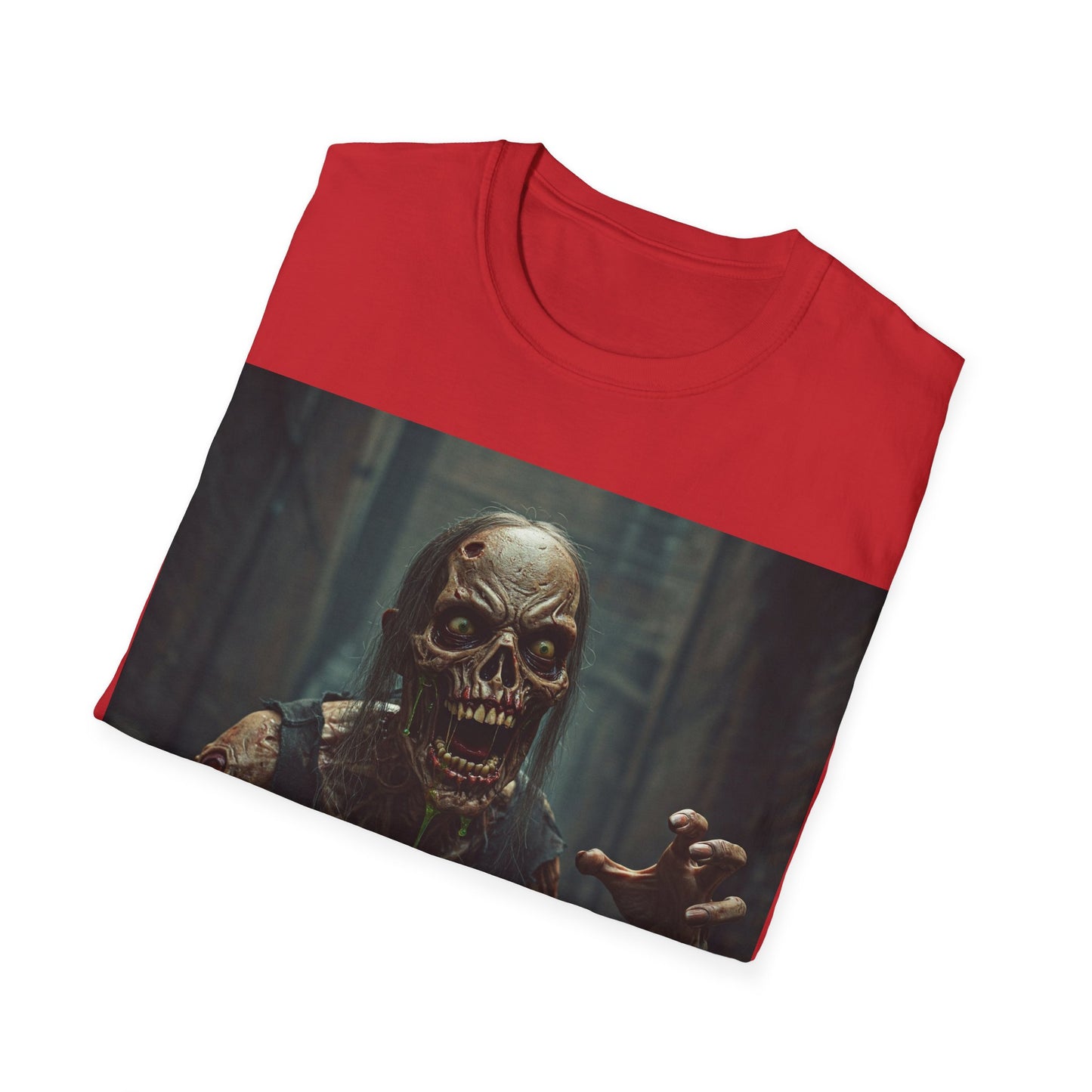 UK - Unisex Softstyle T-Shirt - Creepy Zombie Graphic Tee for Halloween