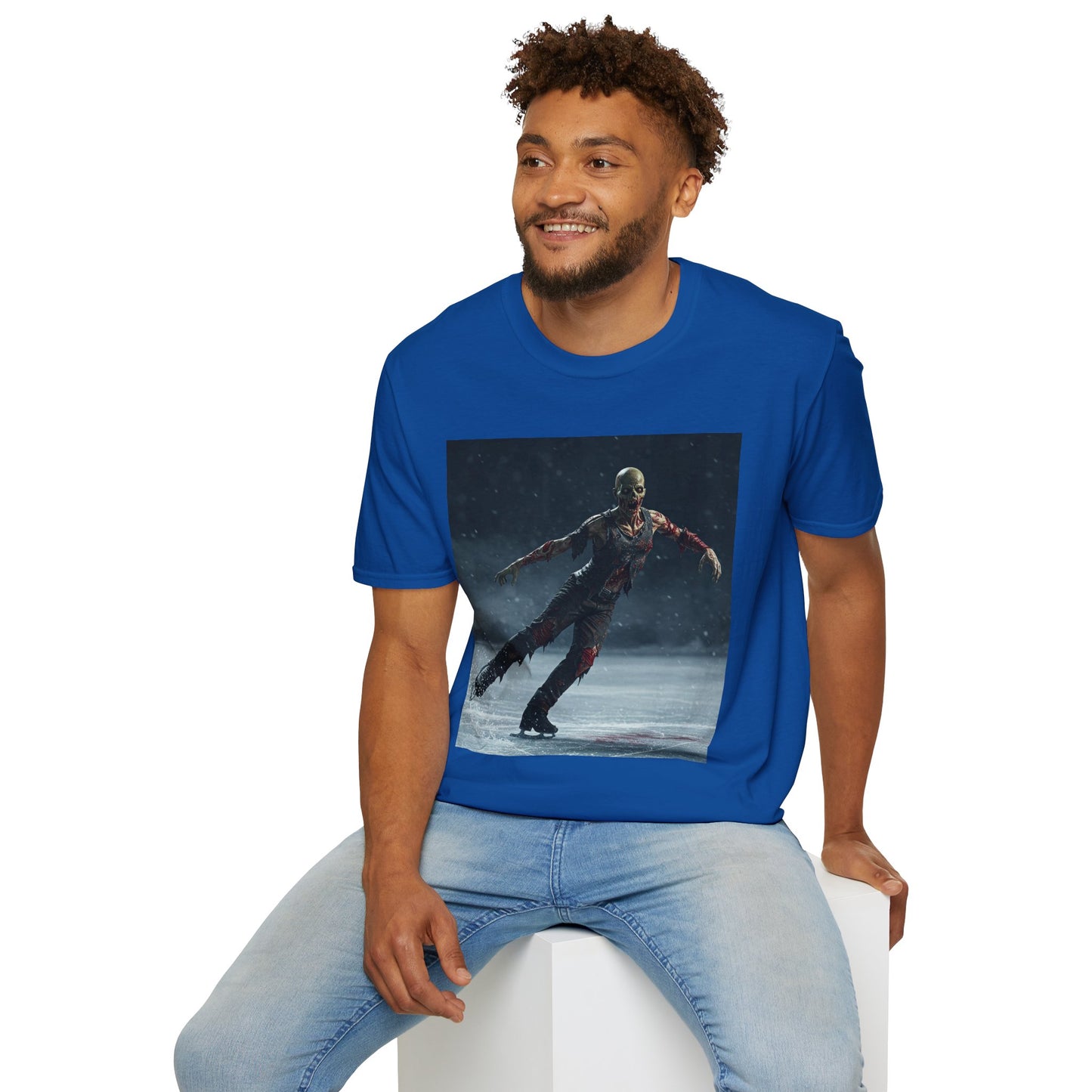 Chilling Thriller Unisex Softstyle T-Shirt - Ice Skating Horror Design