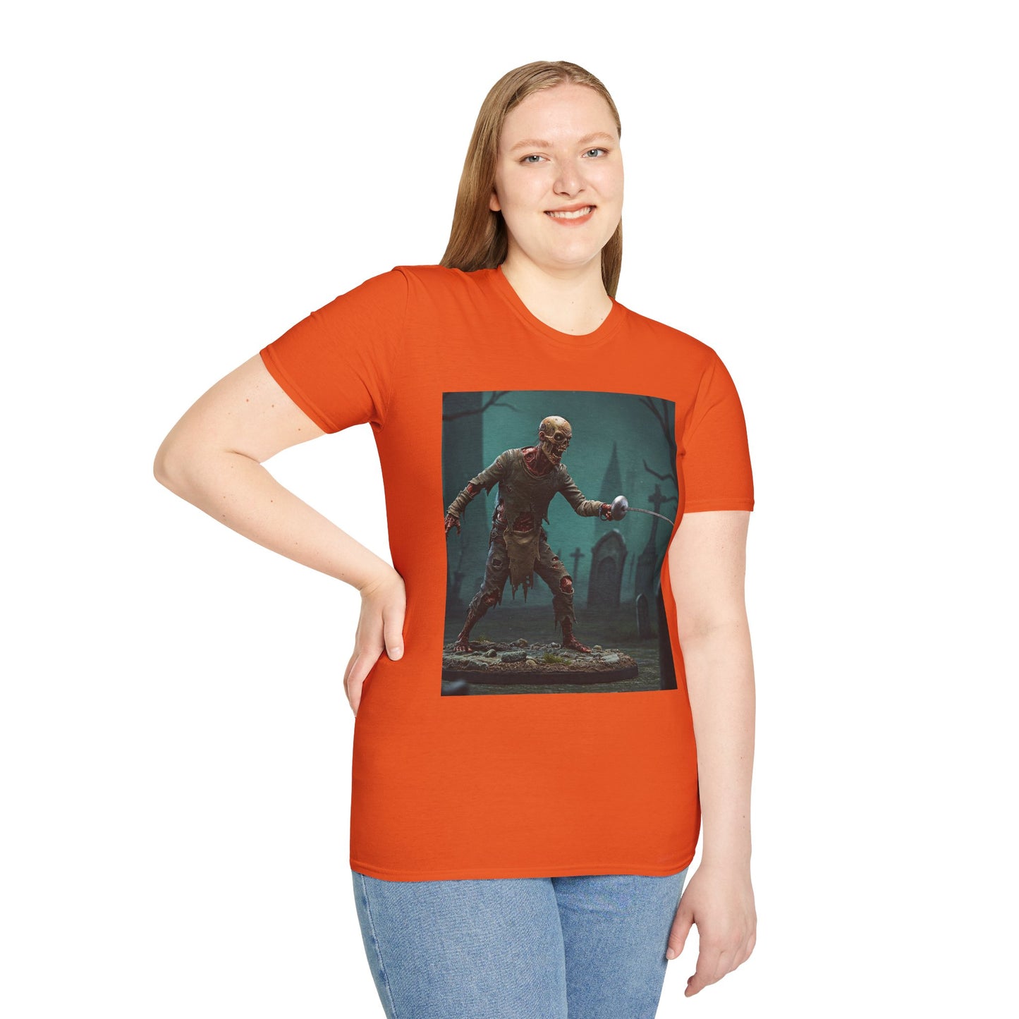 Zombie Swordsman Unisex Softstyle T-Shirt - Perfect for Halloween & Horror Fans