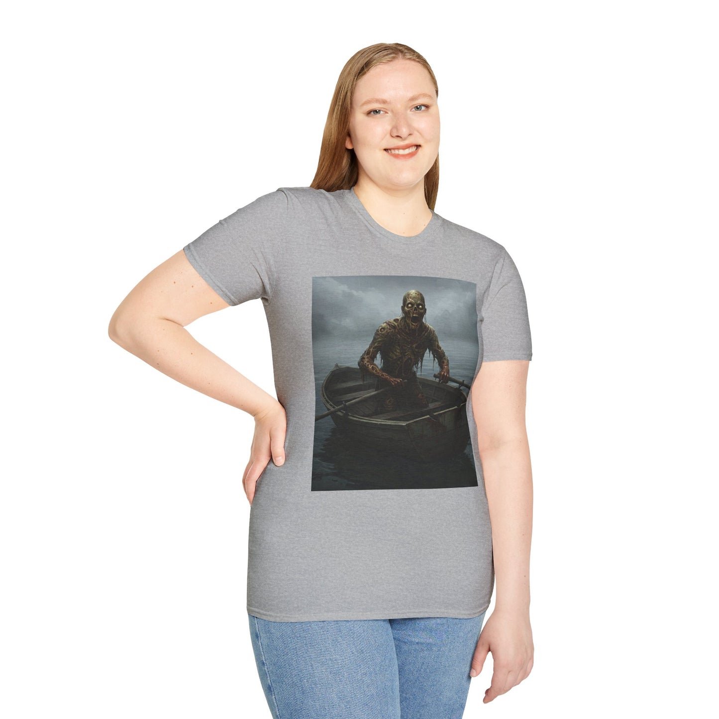 Zombie Rowboat Unisex Softstyle T-Shirt - Spooky Graphic Tee for Halloween Fans
