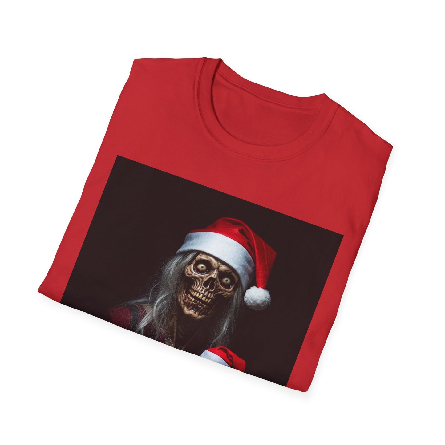 Cat Funny Skeleton Santa Apocalyptic Portrait Tee, bold, decaying zombie graphic