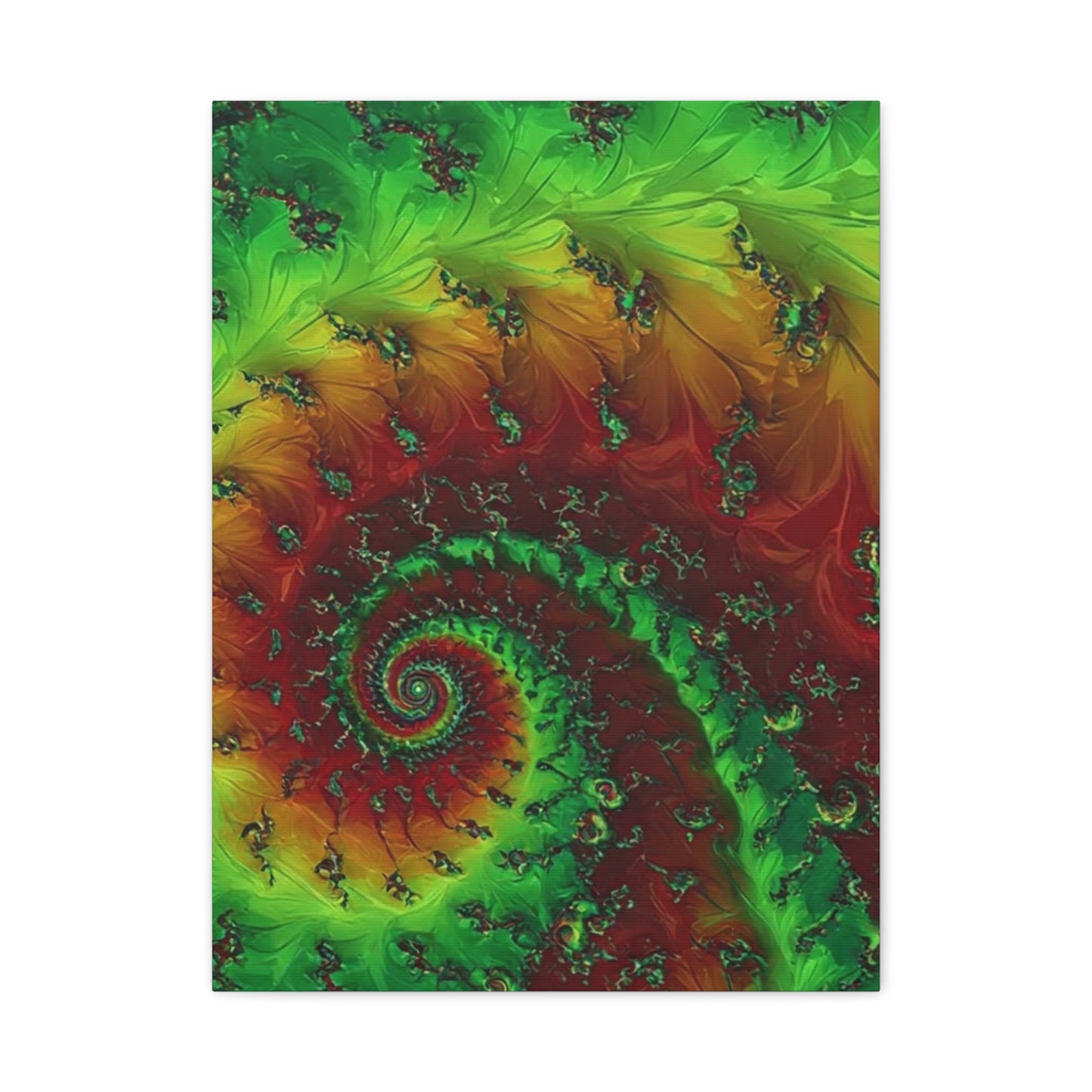 Vibrant Fractal Art Canvas - Green and Red Abstract Wall Decor