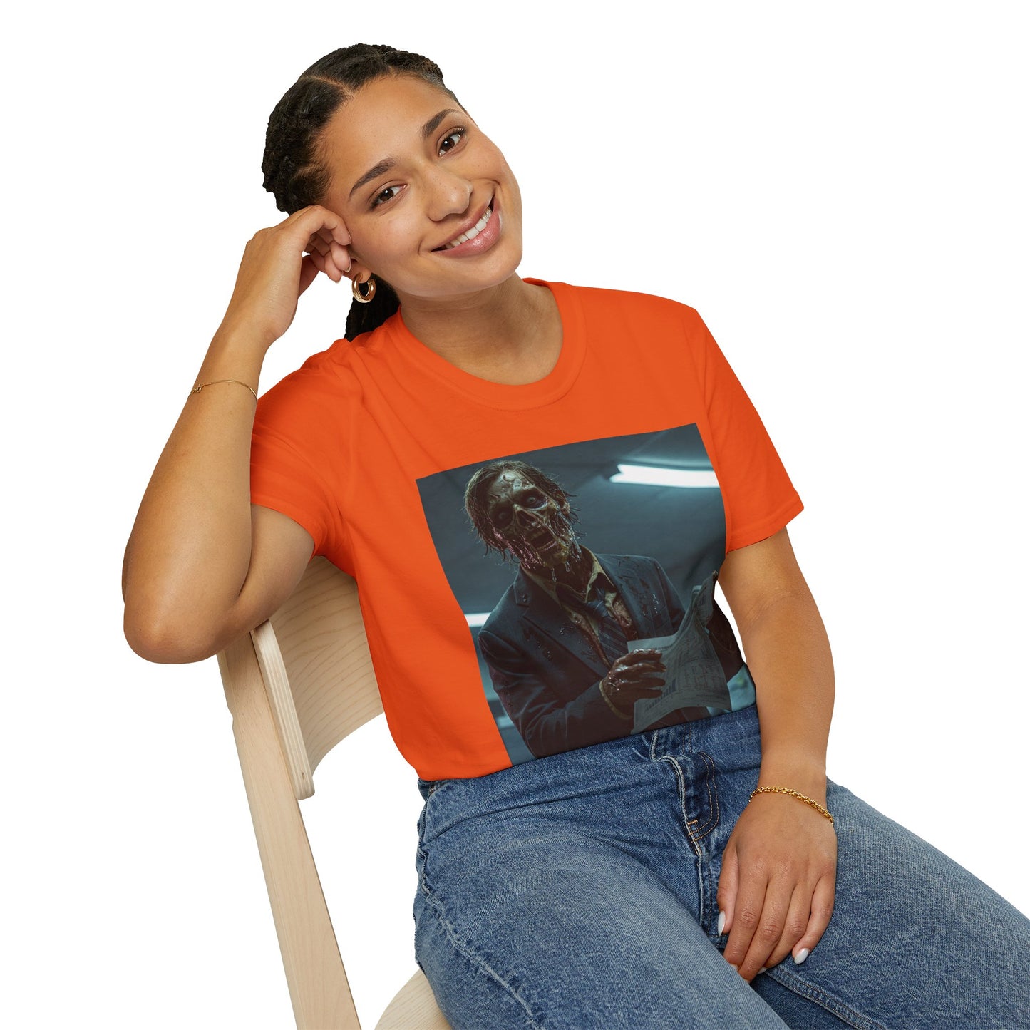 Zombie Horror Unisex Softstyle T-Shirt - Spooky Graphic Tee for Halloween and Horror Lovers