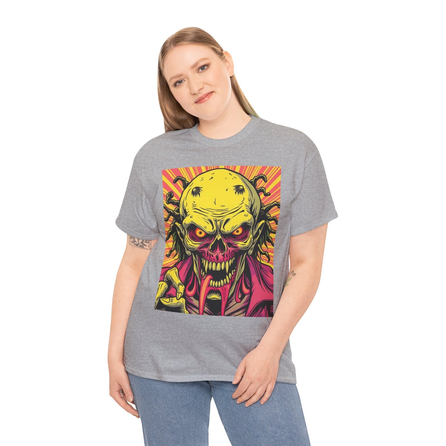 Unisex Heavy Cotton Tee - Spooky Skeleton Design for Halloween