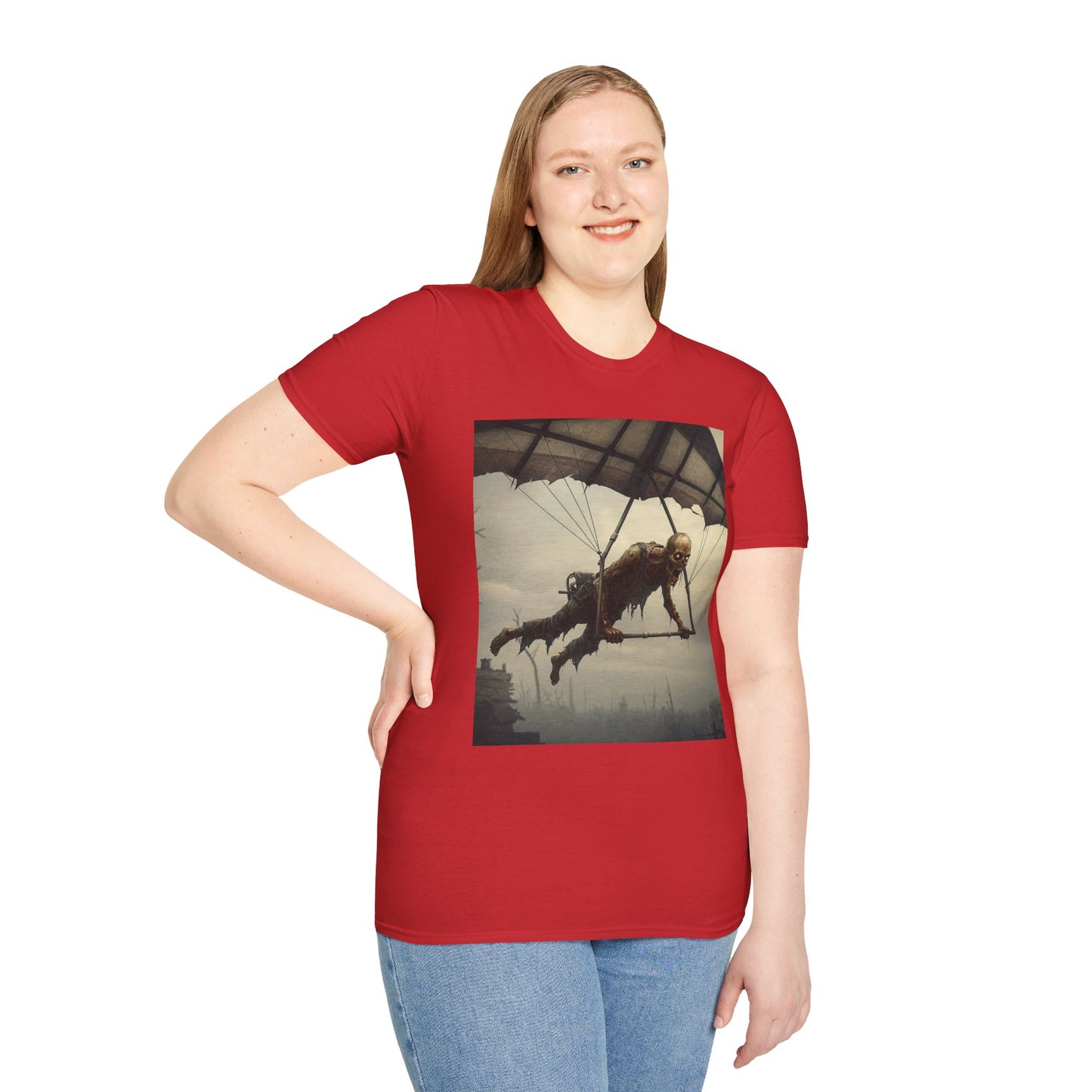 Zombie Parachute Unisex Softstyle T-Shirt - Perfect for Halloween and Horror Fans