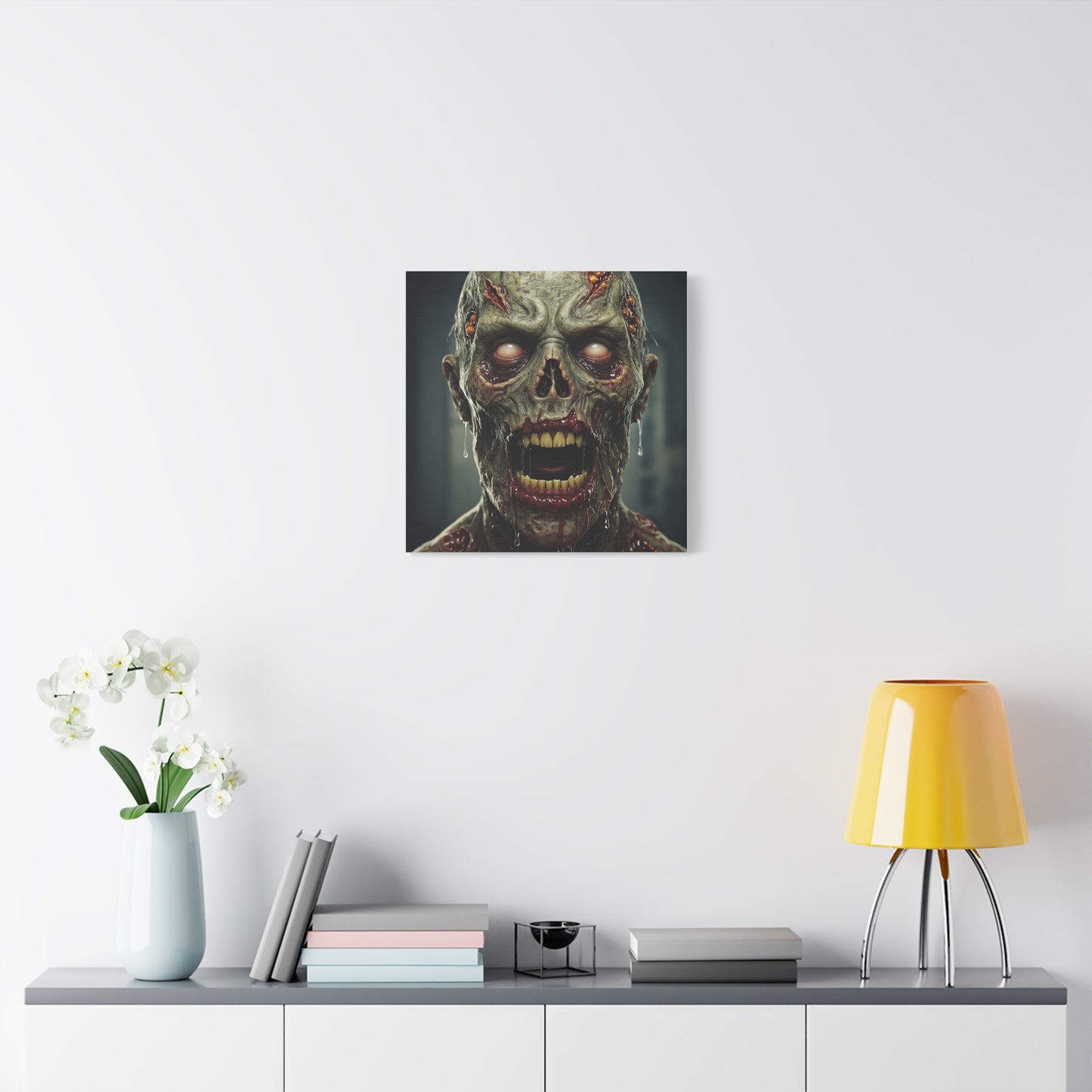 Creepy Zombie Wall Art - Stretched Matte Canvas for Halloween Decor