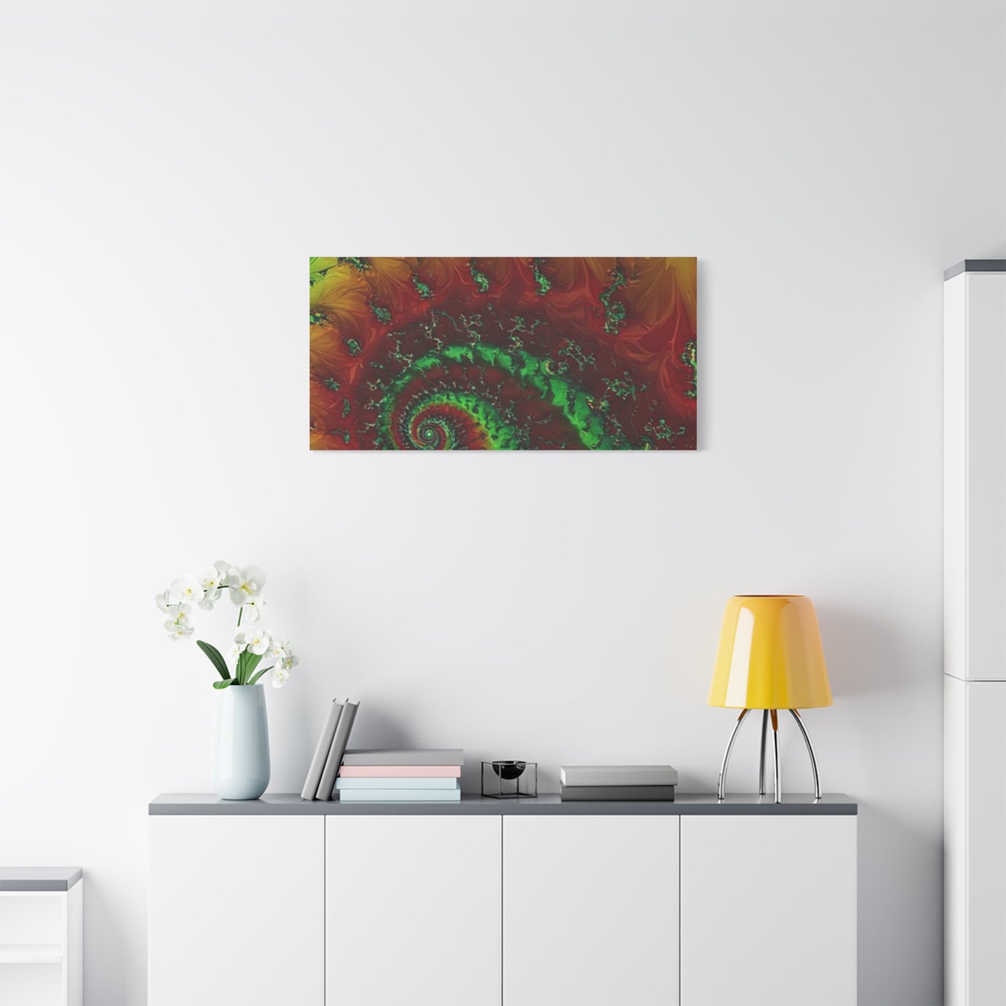Vibrant Fractal Art Canvas - Green and Red Abstract Wall Decor
