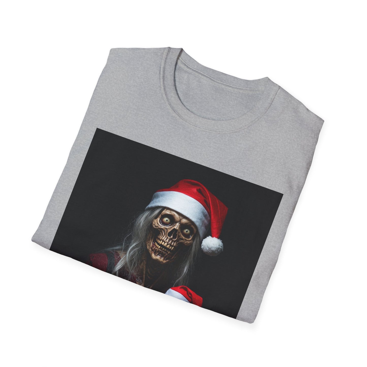Cat Funny Skeleton Santa Apocalyptic Portrait Tee, bold, decaying zombie graphic