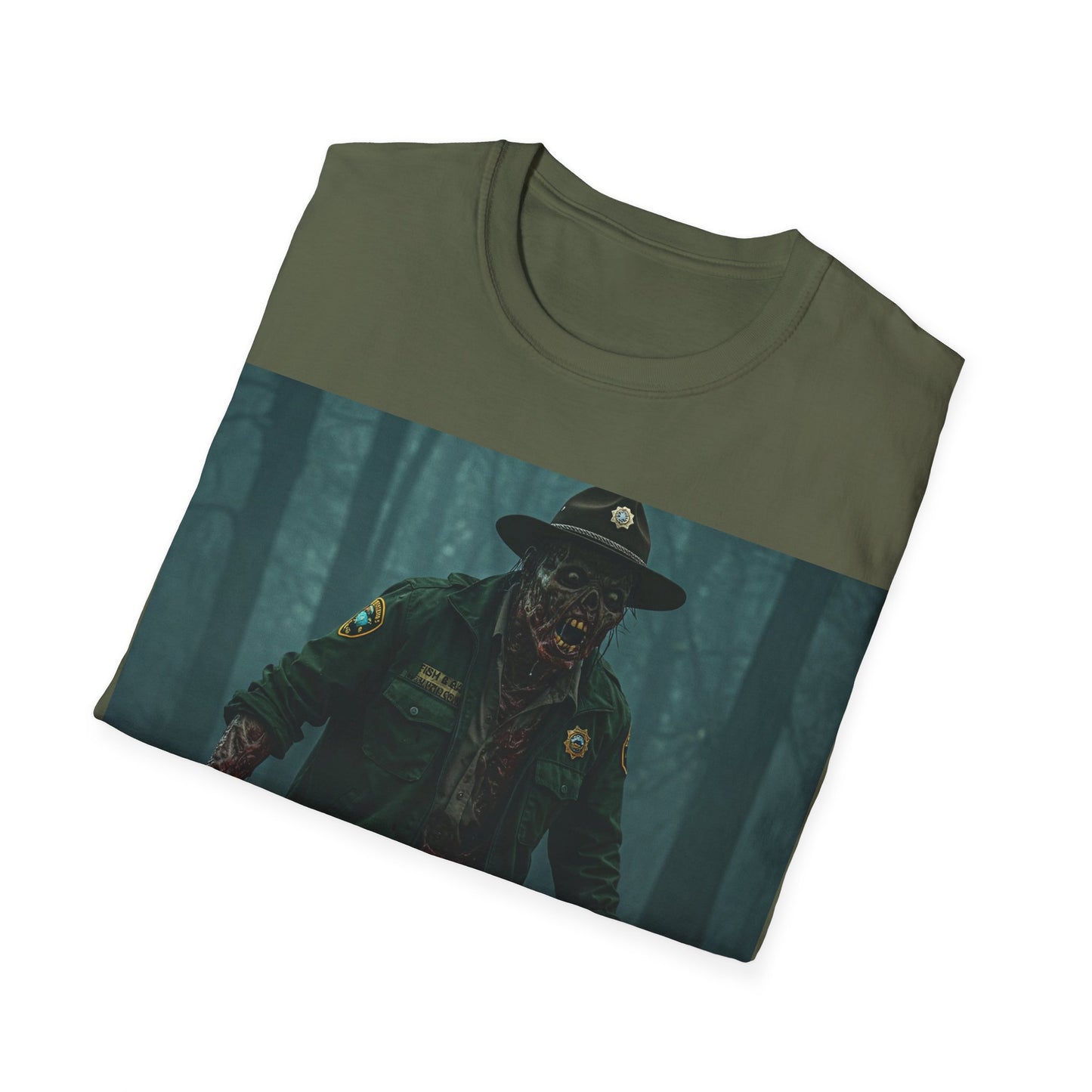 UK - Creepy Forest Ranger Unisex Softstyle T-Shirt - Perfect for Halloween & Horror Fans