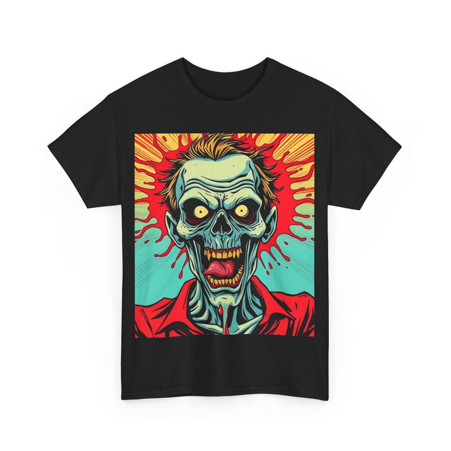 UK - Retro Zombie Graphic Unisex Heavy Cotton Tee - Perfect for Halloween or Horror Fans