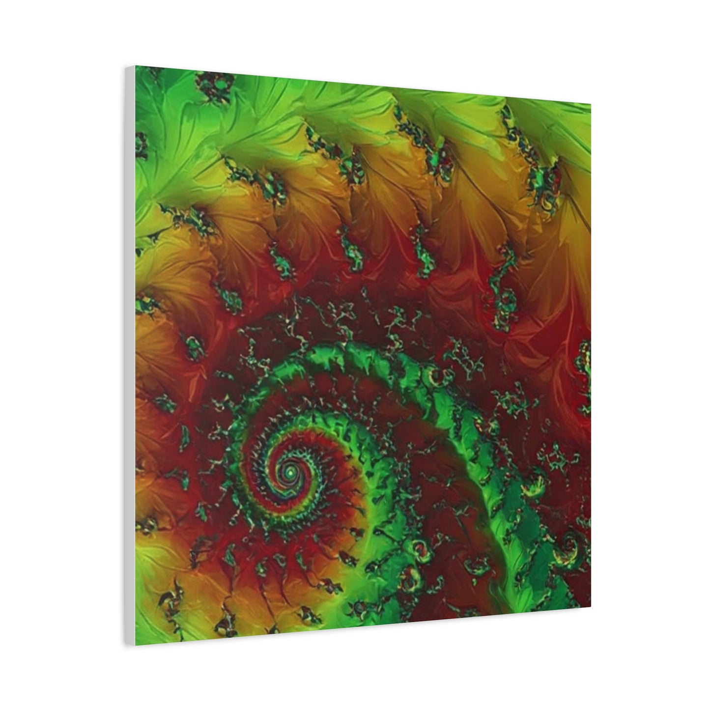Vibrant Fractal Art Canvas - Green and Red Abstract Wall Decor