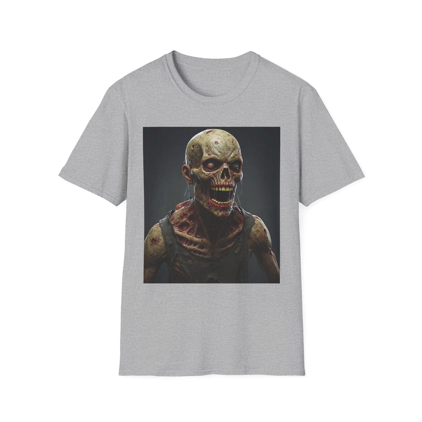 Unisex Softstyle T-Shirt with Creepy Zombie Graphic - Perfect for Halloween and Horror Fans