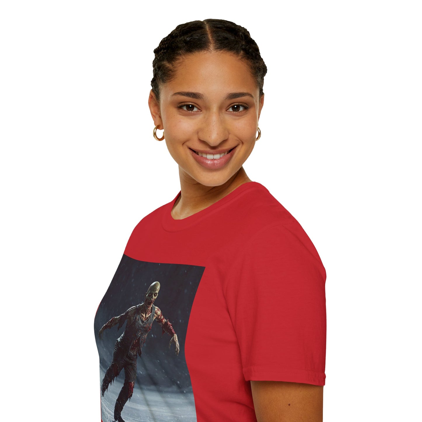 Chilling Thriller Unisex Softstyle T-Shirt - Ice Skating Horror Design
