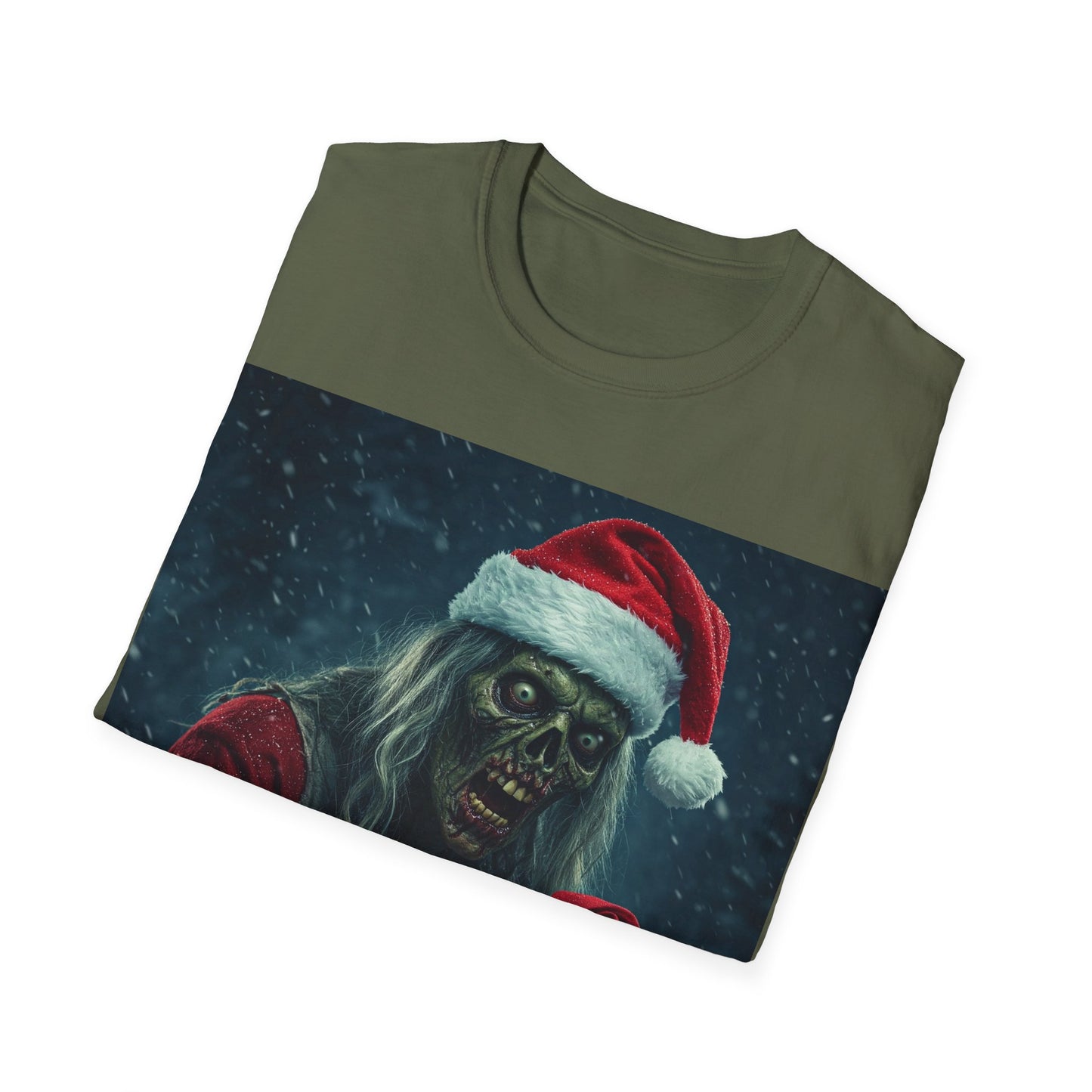 UK - Festive Zombie Santa Apocalyptic Portrait Tee, bold, decaying zombie graphic
